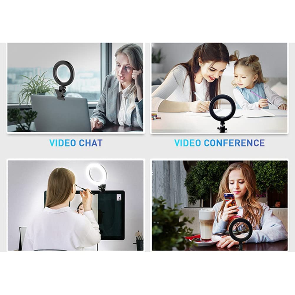 SRMAN 16cm Selfie Ring Light with Tripod & Phone Holder - Clip-On Laptop Computer Desktop Lighting for Video Conference, Live Streaming, YouTube Videos & Zoom Meetings - Perfect for Home Office, Content Creation & Online Teaching