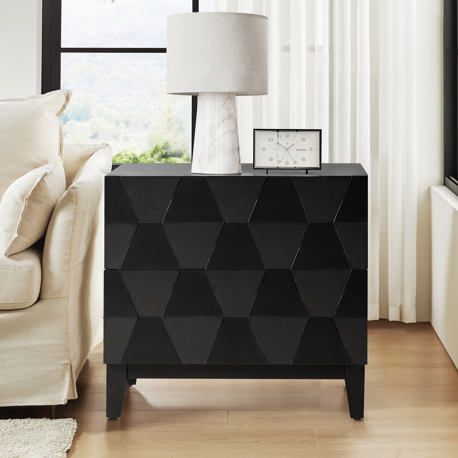 2-Drawer Nightstand with Built-in USB Outlets - Modern Bedside Table for Charging Devices, Perfect for Bedroom, Living Room, or Office