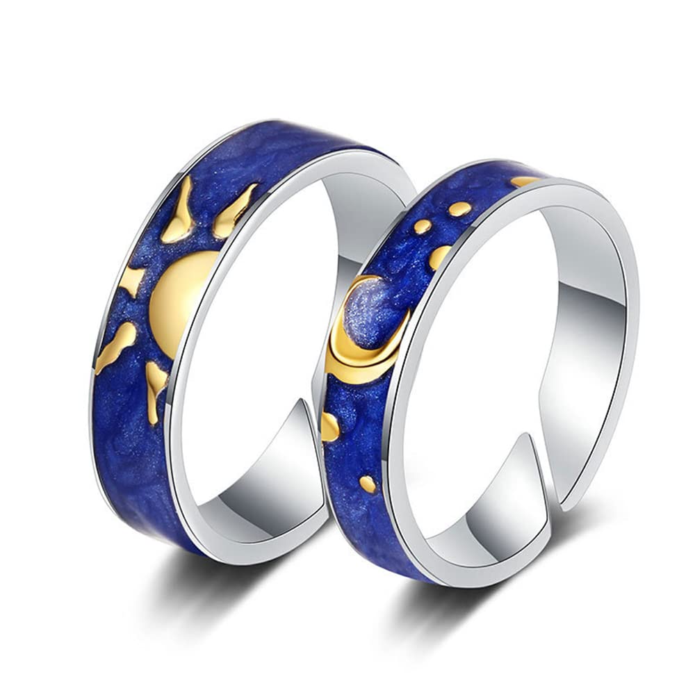 Sun Moon Open Ring Set for Couples - Adjustable Starry Sky Rings for Men & Women - Wedding Bands, Anniversary & Promise Rings - Perfect for Engagements, Romantic Gifts & Matching Jewelry - Ideal for Date Nights, Proposals & Special Occasions