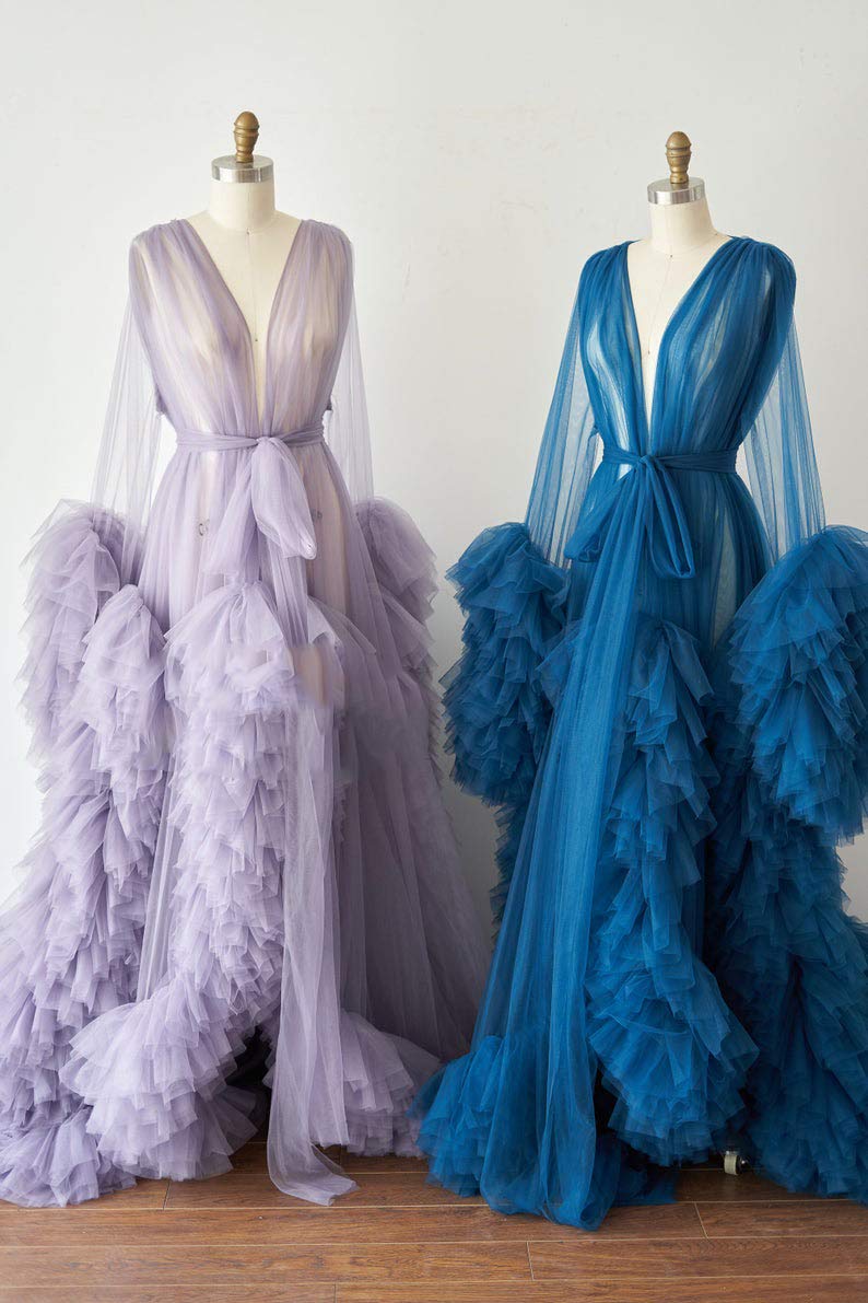 Sexy Sheer Tulle Lingerie Robe - Long Bridal Nightgown Bathrobe for Women, Sleepwear & Wedding Scarf - Perfect for Honeymoon, Boudoir Photography & Romantic Nights