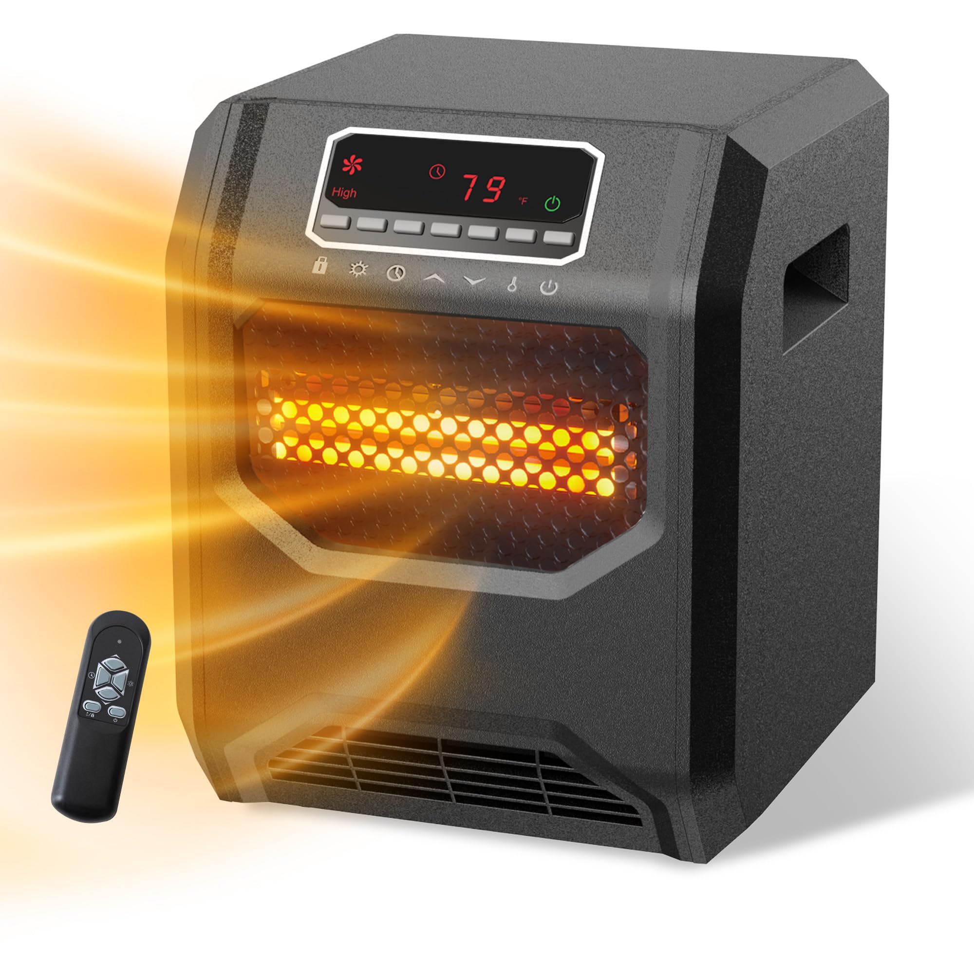 WEWARM 1500W Infrared Space Heater with 6 Quartz Heating Elements - 3 Modes, Child Lock, Timer & Remote Control - Energy Efficient Indoor Electric Heater for Bedroom, Office & Living Room