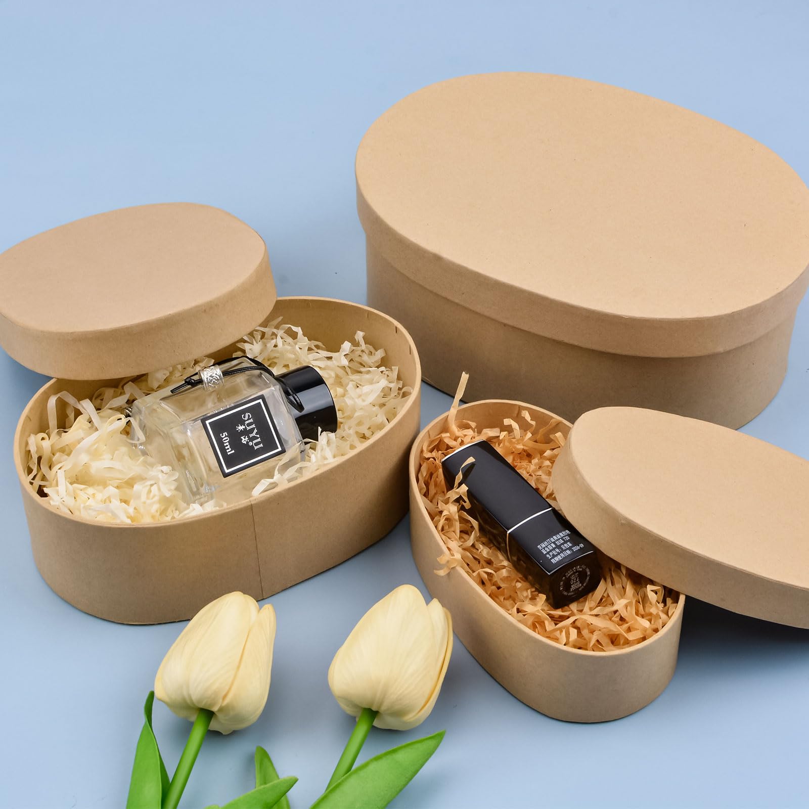 WANDIC Set of 3 Oval Paper Mache Hat Boxes with Lids - Kraft Paper Storage Containers for Jewelry, Crafts & Gifts - Perfect for DIY Painting, Home Decor & Party Favors