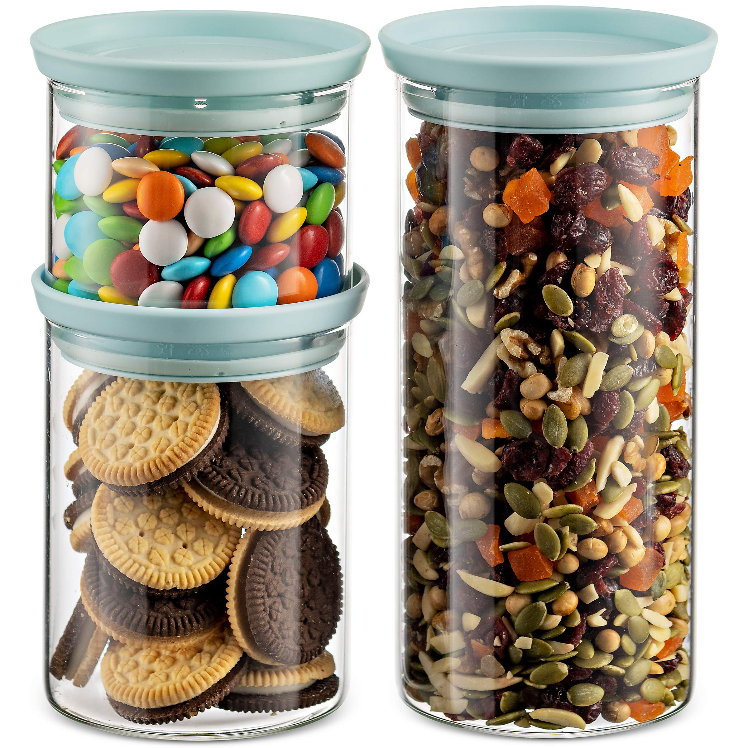 Godinger Glass Food Storage Containers with Lids - 3-Piece Set, Airtight & Stackable Kitchen Canisters for Flour, Sugar, Coffee - Perfect for Pantry Organization & Baking Essentials