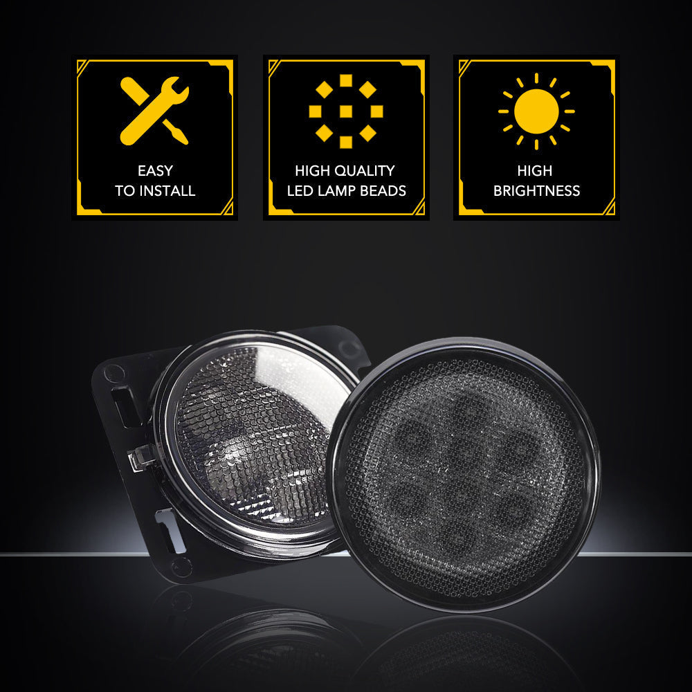 2007-2018 Jeep Wrangler JK Front Grille LED Turn Signal Lights & Side Marker Fender Lights - Amber/White - Not for 2018 JL Model - Upgrade Your Off-Road Vehicle Lighting for Better Visibility