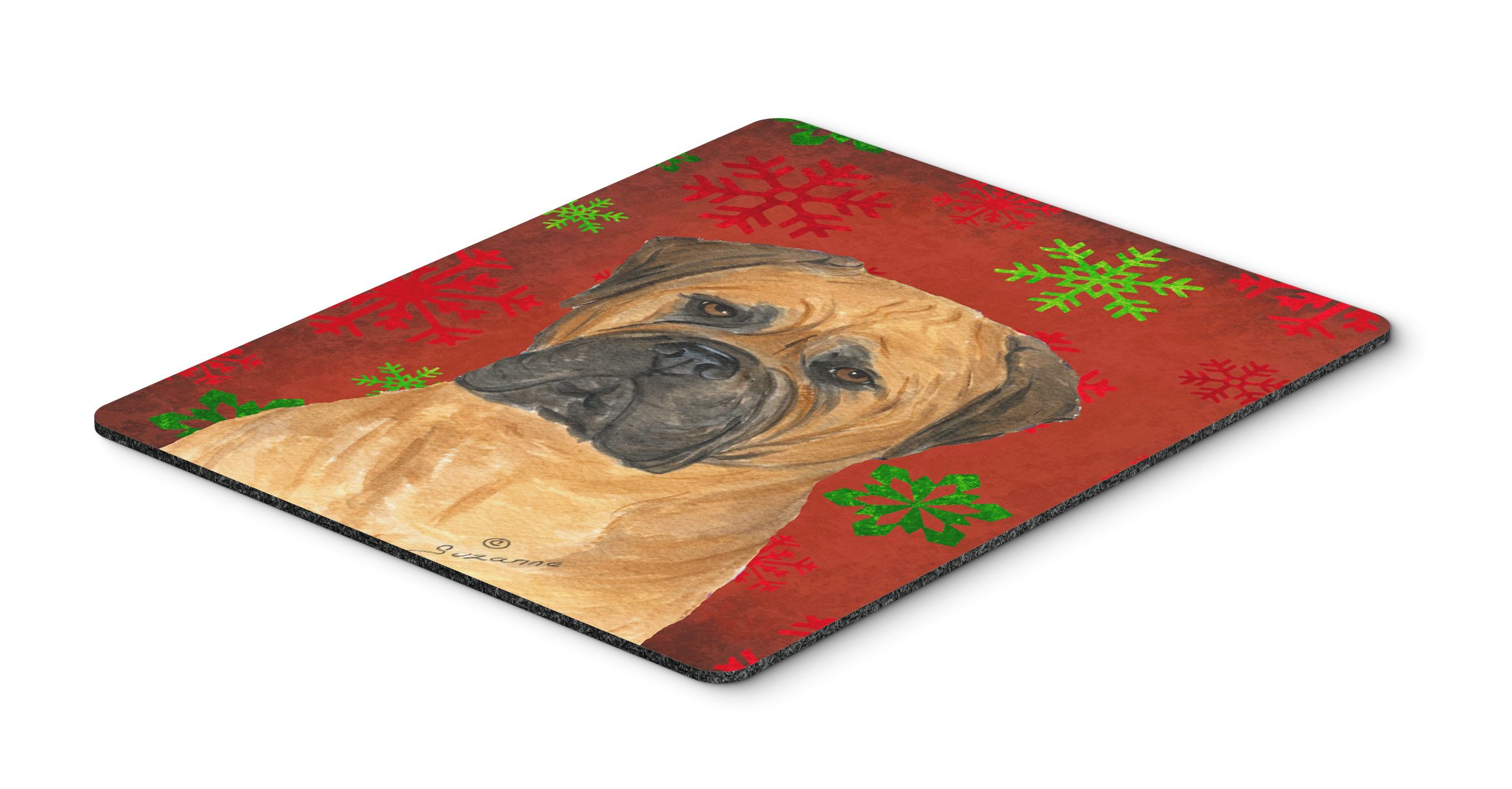 Bullmastiff Holiday Mouse Pad - Red & Green Snowflake Christmas Design - Large Washable Mouse Mat for Office, Gaming & Laptop Use - Perfect for Home Decor & Computer Workstations