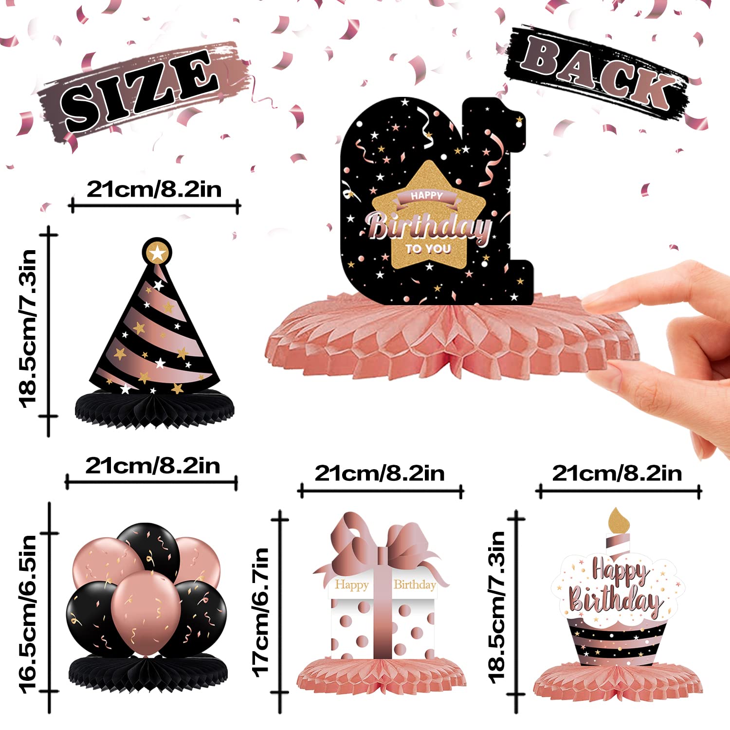 Rose Gold Happy 19th Birthday Honeycomb Centerpieces - Elegant Nineteen Years Old Party Table Decorations & Gift Sign for Sweet 16 to 19 Celebrations | Perfect for Birthday Parties, Anniversaries & Special Occasions
