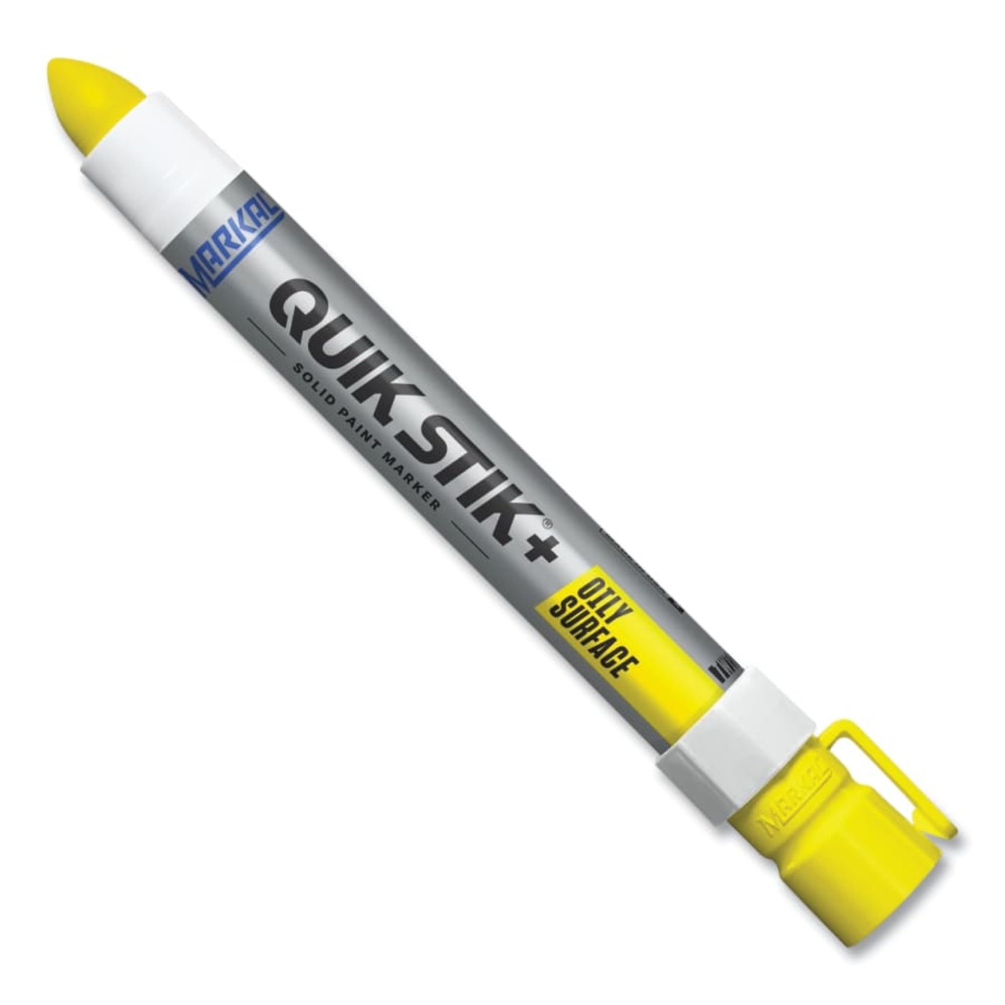 Markal Quik Stik Industrial Paint Marker - Oily Surface Pen (12-Pack, Yellow) | Ideal for Metal, Plastic & Concrete Marking in Construction, Automotive & DIY Projects