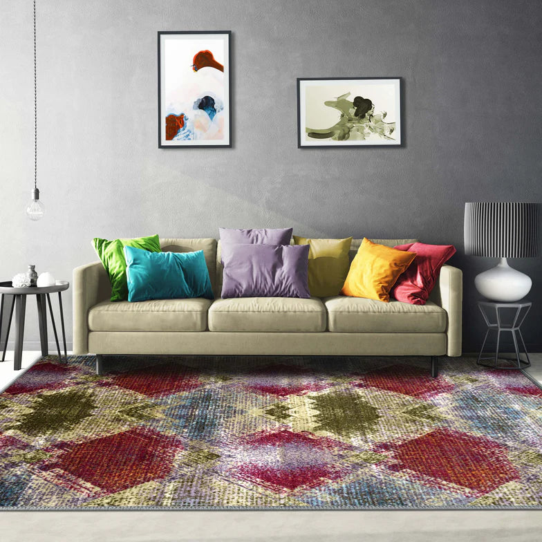 Amarsi Geometric Abstract Non-Slip Washable Indoor Area Rug - Perfect for Living Room, Bedroom & Home Decor