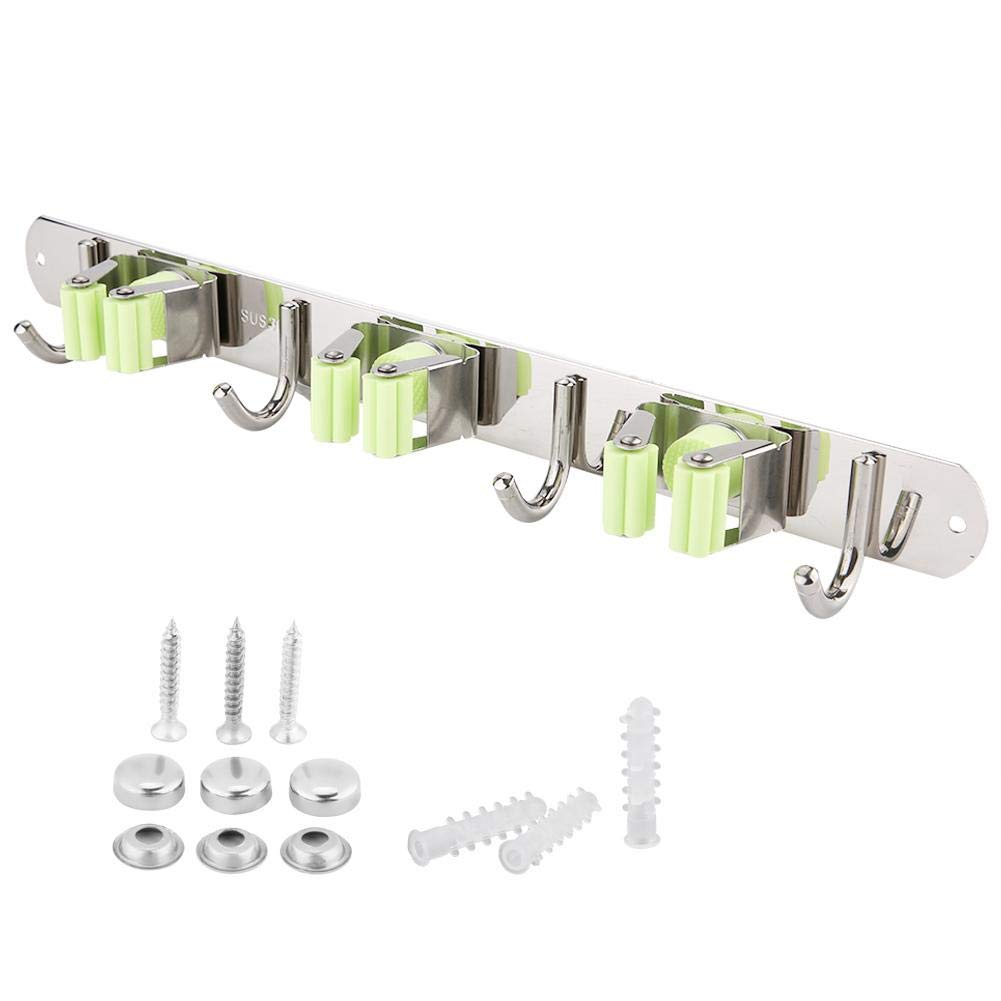 Stainless Steel Mop and Broom Wall Mount Holder - 4+3 Multi Hook Organizer for Bathroom, Bedroom, Office & Kitchen - Space Saving Storage Solution for Cleaning Tools, Towels and Accessories
