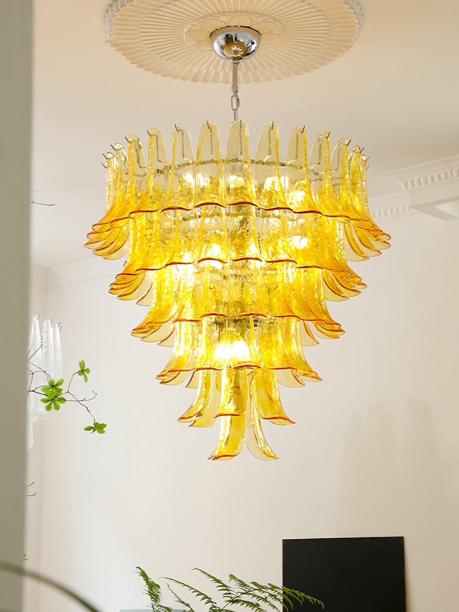 Exquisite Murano Glass Leaf Chandelier - Handcrafted Venetian Crystal Pendant Light Fixture for Dining Room, Living Room & Bedroom Decor