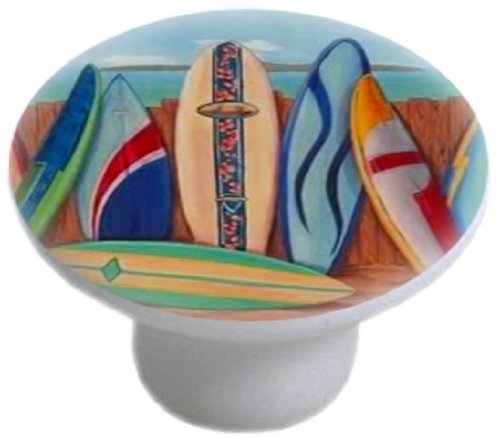 1848 Surfboards Ceramic Drawer Knobs - Beach Themed Cabinet Hardware for Bathroom, Kitchen & Furniture (Set of 4) - Perfect for Coastal Home Decor, Surf Shack & Nautical Interior Design