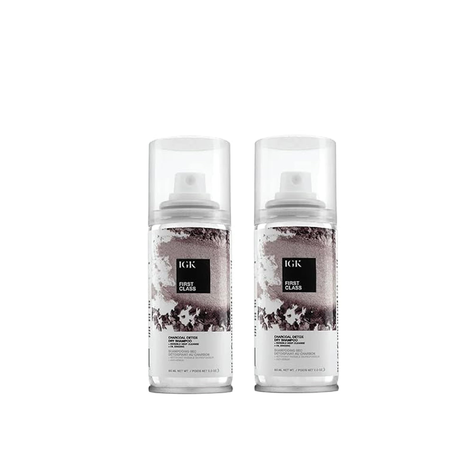 IGK First Class Charcoal Detox Dry Shampoo Travel Size (2-Pack) - Oil Absorbing, Odor Eliminating & Hair Refreshing Spray for Post-Workout, Gym & On-the-Go Use | Extends Hairstyle for Days | 2.0 Fl Oz Each