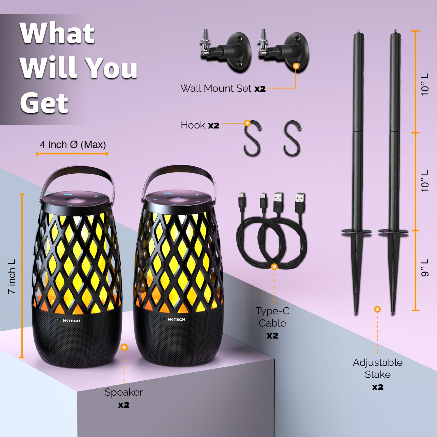 IXTECH Waterproof Outdoor Bluetooth Speakers with LED Lights - Portable Wireless Speaker for Camping, Beach, Pool Party - Multi-Sync Connection, Mountable Lantern Design - Perfect Gift for Dad & Mom (2 Pack)