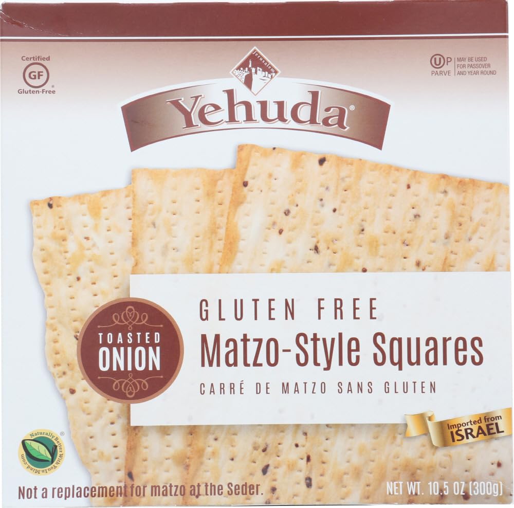 Gluten Free Onion Matzo Squares - Pack of 12 | Kosher Passover Snacks | Perfect for Jewish Holidays, School Lunches & Healthy Cracker Alternatives