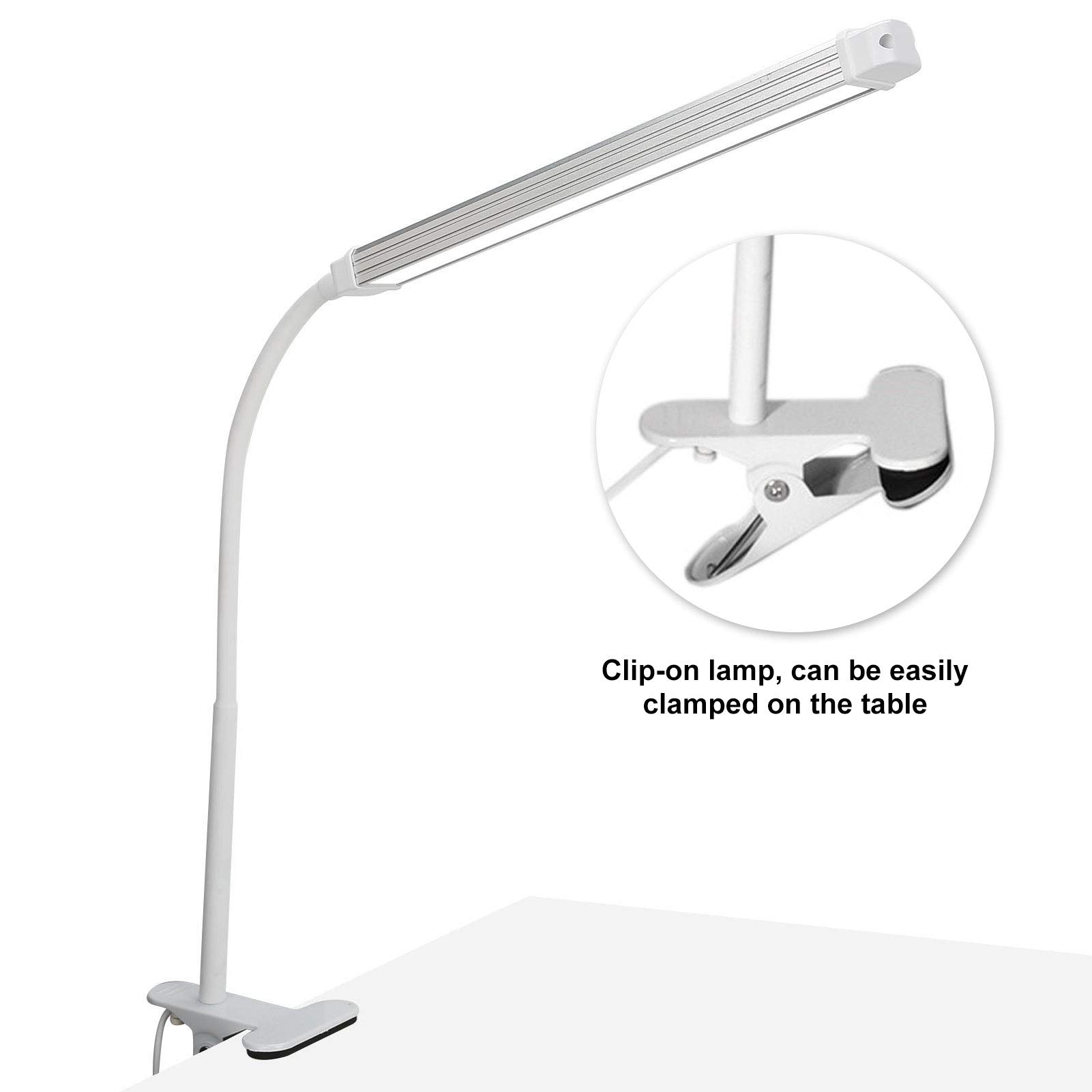 Adjustable LED Desk Lamp with Clamp - USB Powered Eyecare Light with 3 Color Modes, One-Touch Control Gooseneck Task Light for Reading, Working, Nail Art & Tattoo - Perfect for Home Office, Study & Beauty Salon