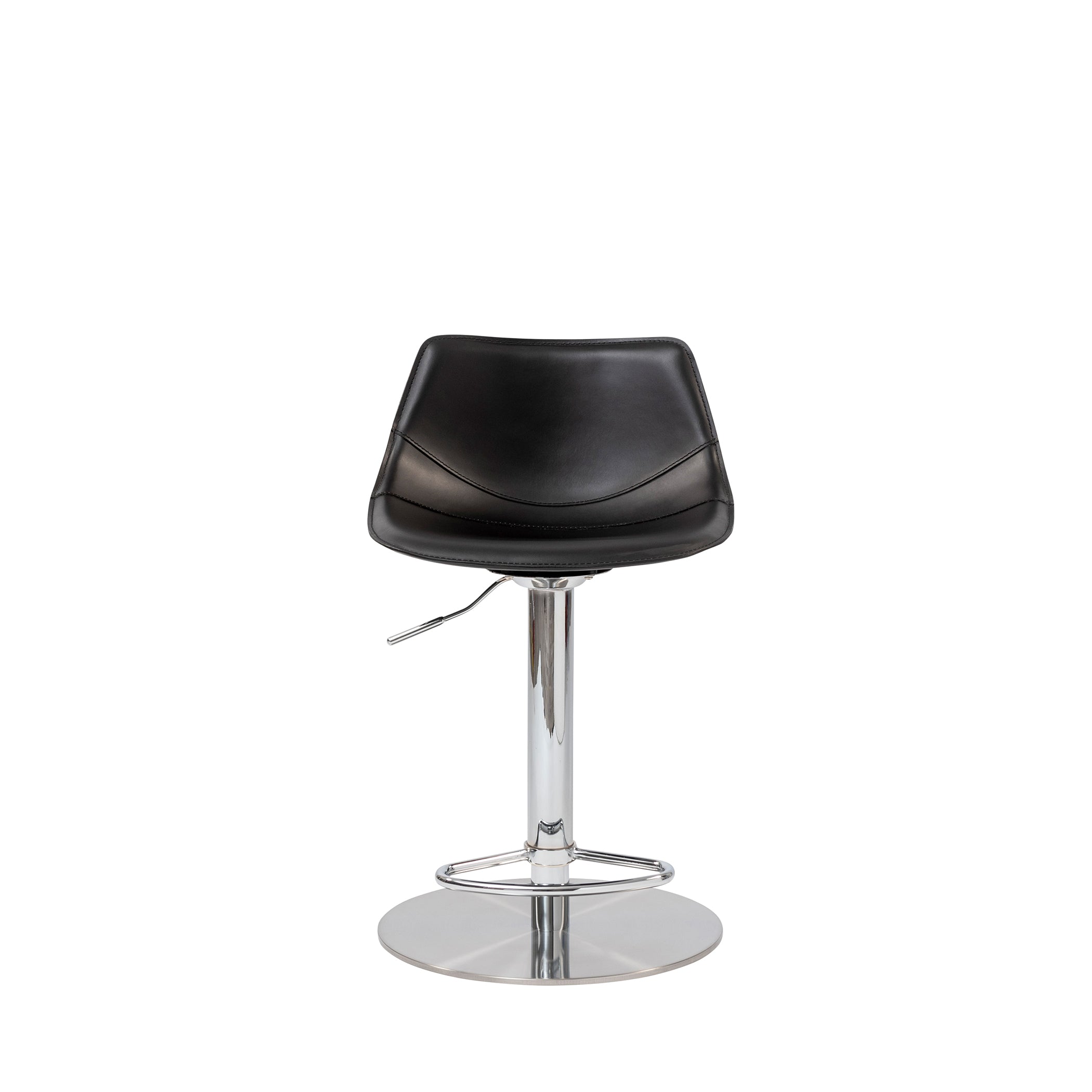 Rudy Adjustable Swivel Bar Stool - Black Leather Seat with Brushed Stainless Steel Base - Perfect for Kitchen Islands, Home Bars & Counter Height Dining