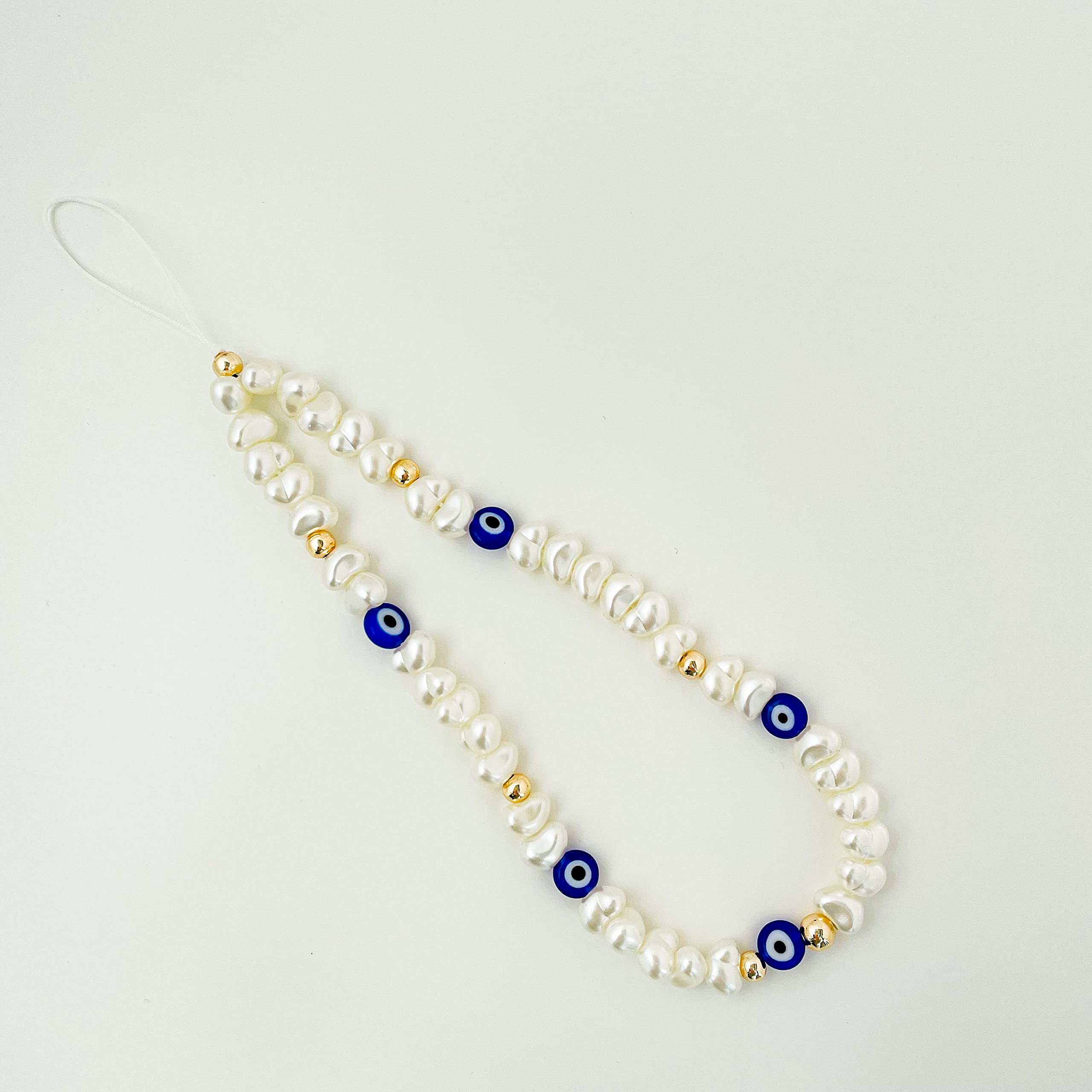 Evil Eye Beaded Phone Charm - Y2K Pearl Phone Strap with Chain, Handmade Mobile Phone Jewelry for Women & Girls, Perfect for Wrist Phone Case & String Phone Bracelet, Ideal for Everyday Use & Gift Giving