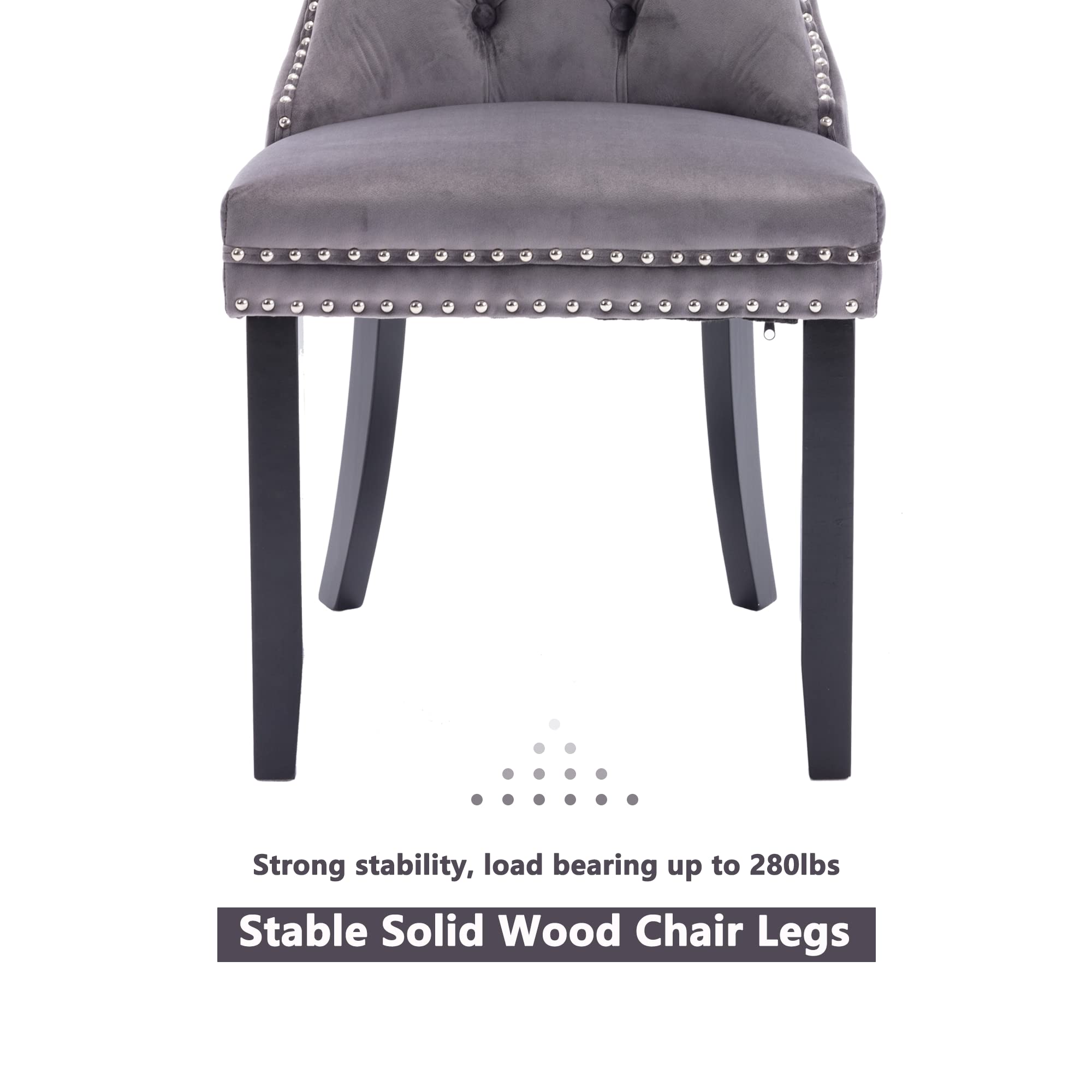Virabit Tufted Velvet Dining Chairs Set of 2 - Upholstered Kitchen Chairs with Nailhead Trim & Solid Wood Legs - Elegant Grey Accent Chairs for Dining Room, Bedroom or Home Office Decor