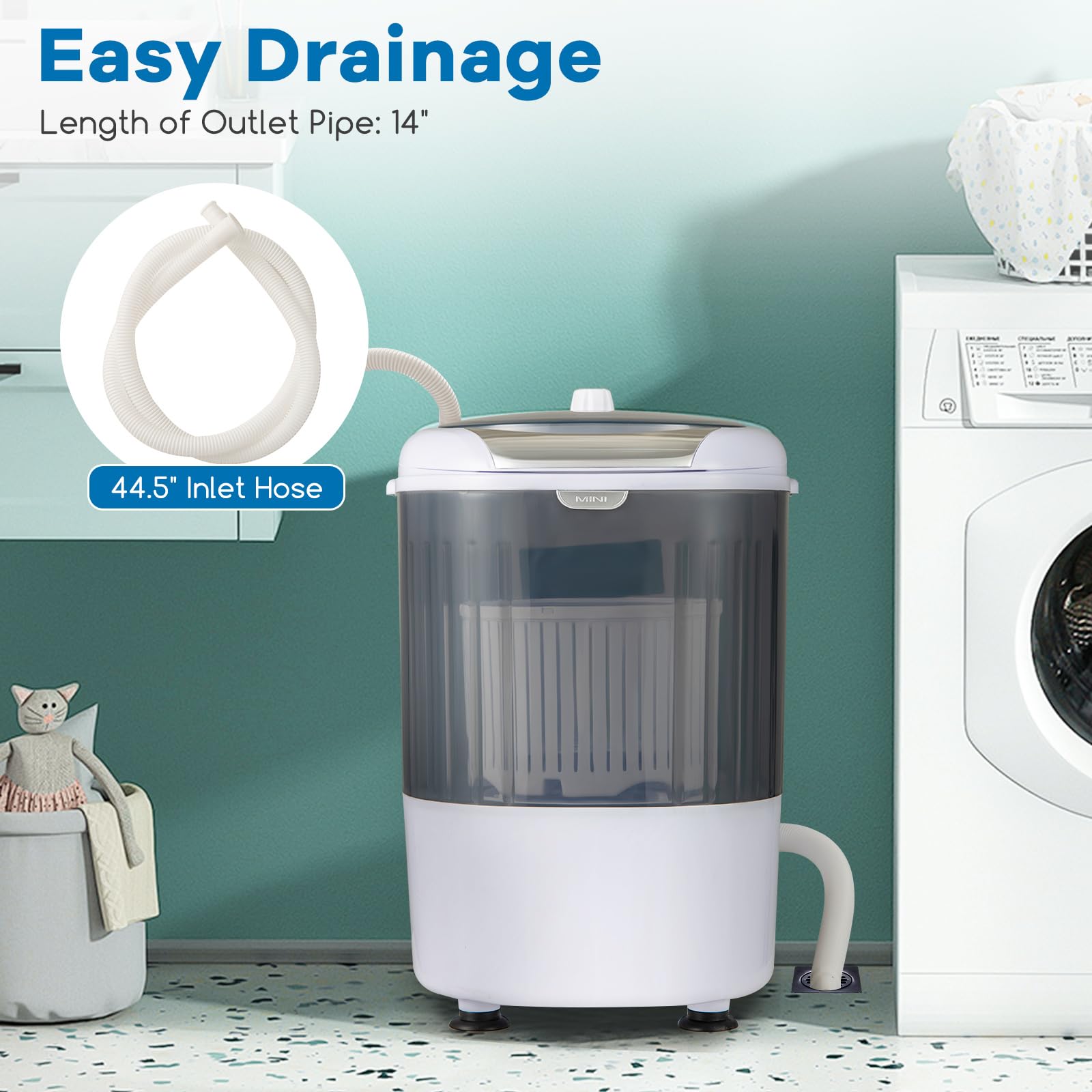 COSTWAY 5.5 lbs Mini Portable Washing Machine | Compact Single Tub Laundry Washer with Rotary Control | Perfect for Apartments, Dorms, RVs & Small Spaces | Grey | Ideal for Travel, Camping & Limited Living Areas