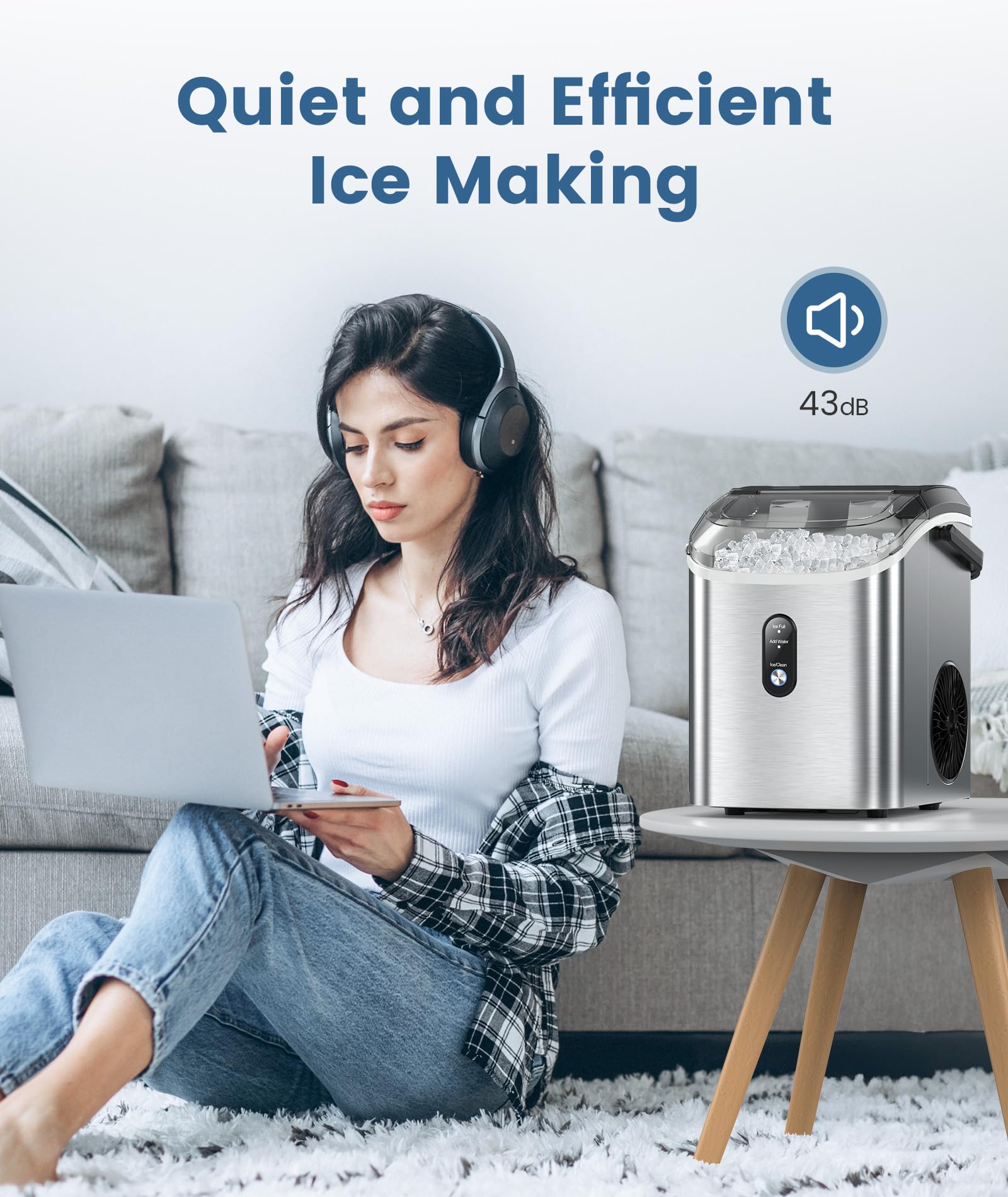 COWSAR Countertop Nugget Ice Maker - 34Lbs/24H Pebble Ice Machine with Soft Chewable Ice, Self-Cleaning & One-Click Operation - Perfect for Home, Kitchen, RV, Camping, Parties & Outdoor Adventures