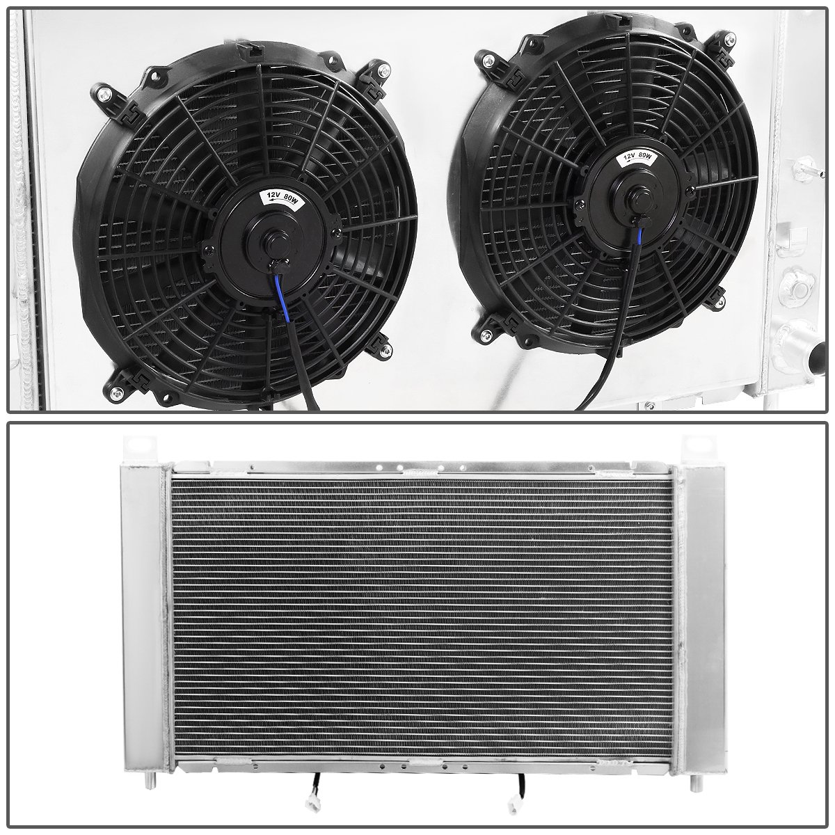 DNA Motoring RA+FS-SILVERADO99-2 3-Row Full Aluminum Radiator with Fan Shroud - Compatible with 2000-2007 GMC Yukon, 1999-2006 Chevy Sierra 1500, 2002-2005 Cadillac Escalade (4.8L/5.3L V8) - High-Performance Cooling for Off-Road & Towing