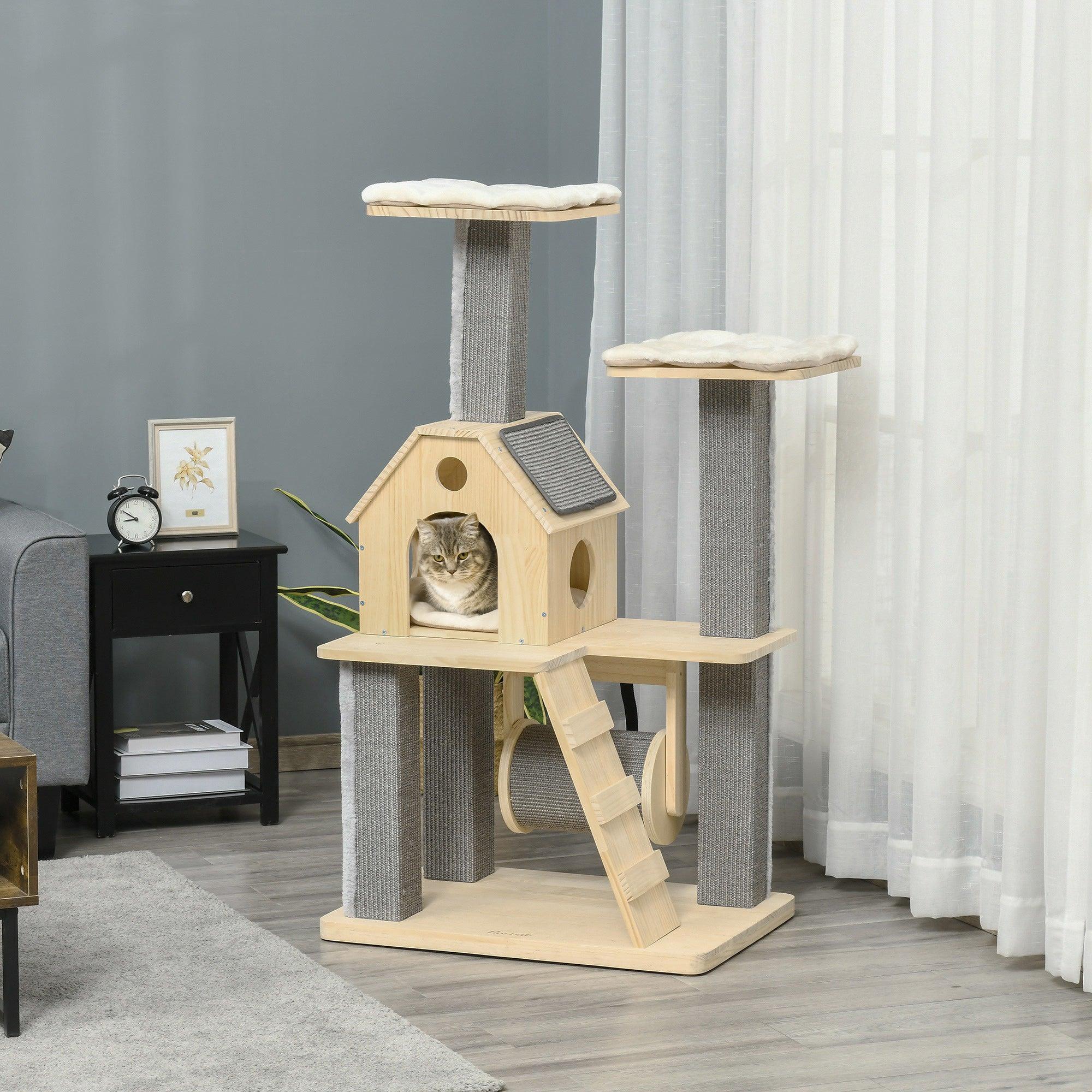 Premium Cat Tree for Indoor Cats - Modern Cat Tower with Scratching Posts, Cozy Perches, Spinning Toys & Ladder - Durable Cat Condo for Climbing, Scratching & Play - Perfect for Small Spaces, Apartments & Multi-Cat Homes
