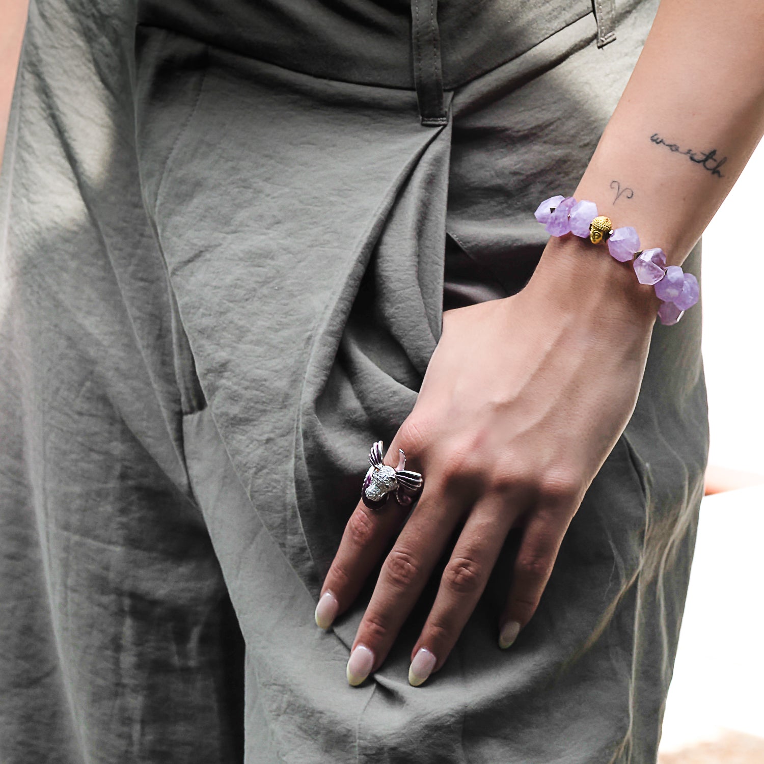 Solid Gold Buddha Charm Amethyst Meditation Bracelet - Spiritual Healing Jewelry for Yoga, Mindfulness & Positive Energy