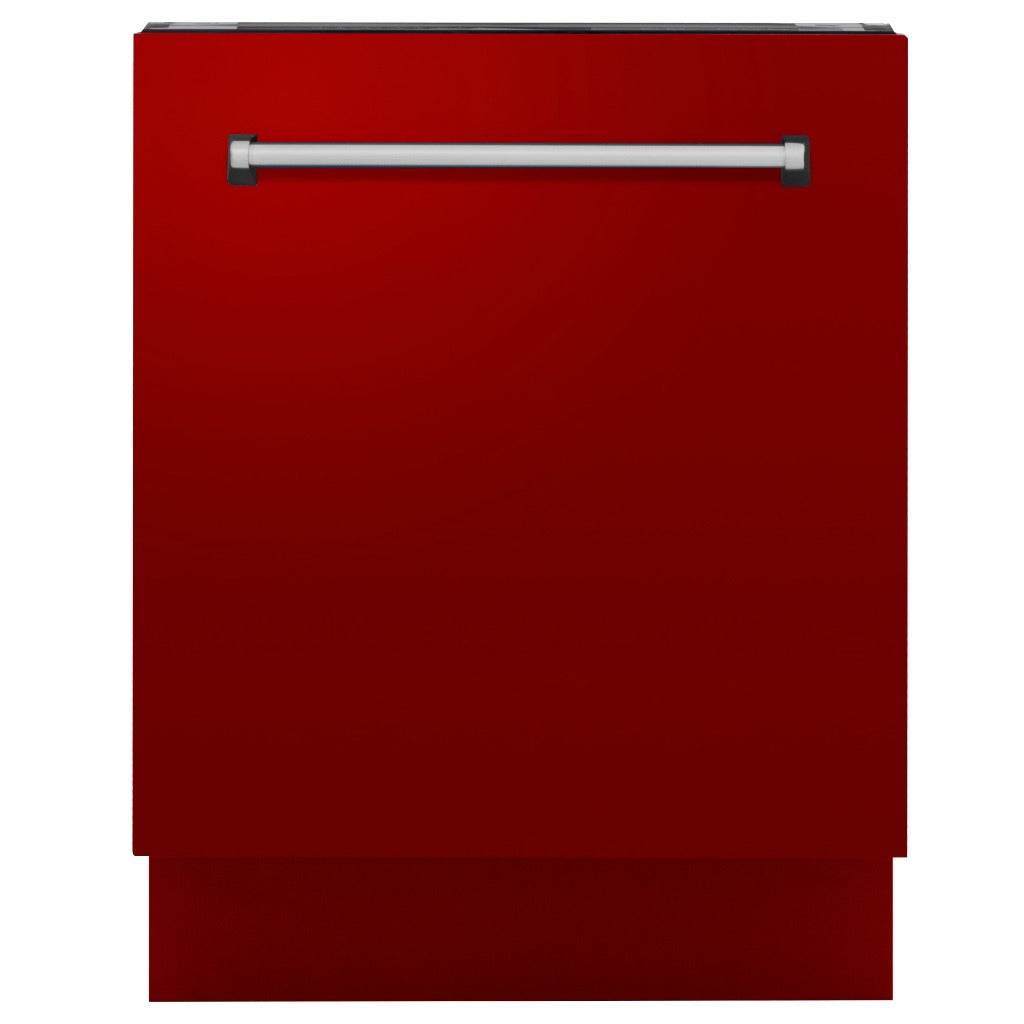 ZLINE 24 Inch Tallac Series 3rd Rack Tall Tub Dishwasher - Red Gloss Finish with Stainless Steel Tub, 51dBa Ultra Quiet (DWV RG 24) | Perfect for Modern Kitchens & Small Spaces