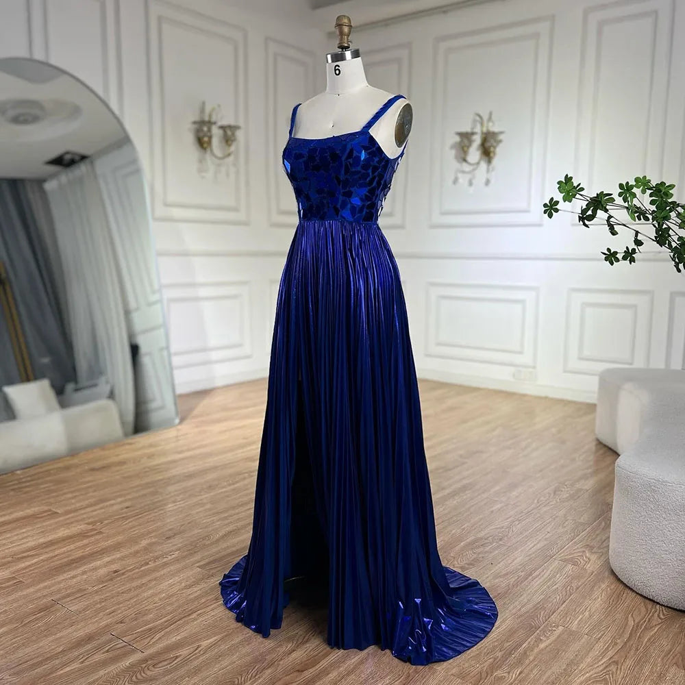 Elegant Blue Halter Neck Mermaid Evening Gown with Front Lace-Up & Beaded Sequins - Women's Formal Dress for Weddings, Prom, Gala & Special Occasions | Perfect for 2025 Wedding Season & Red Carpet Events