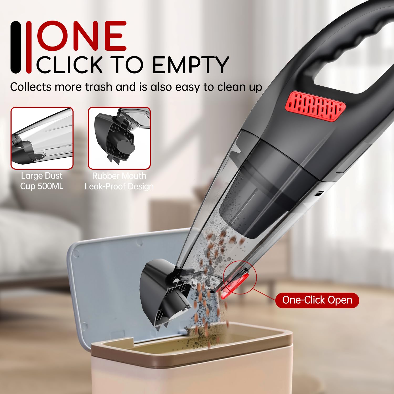 Cordless Handheld Vacuum Cleaner - 9.6Kpa Powerful Suction, HEPA Filtration, 16.9oz Dust Cup, Lightweight 2lbs, <75dB Low Noise | Dual-Function Crevice & Sofa Brush, 25-Min Battery Life | Perfect for Car Cleaning, Pet Hair Removal & Home Use