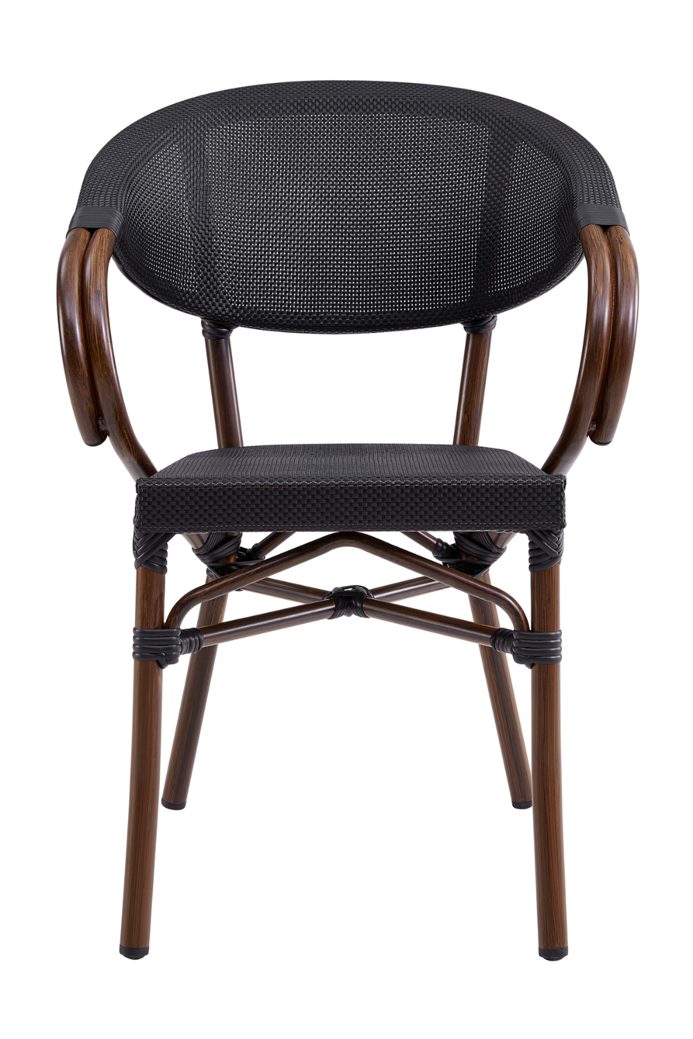 Jannie Stacking Armchair Set of 2 - Black Mesh & Brown Wood Frame Modern Dining Chairs 90392BLK - Perfect for Restaurants, Cafes, and Home Dining Rooms