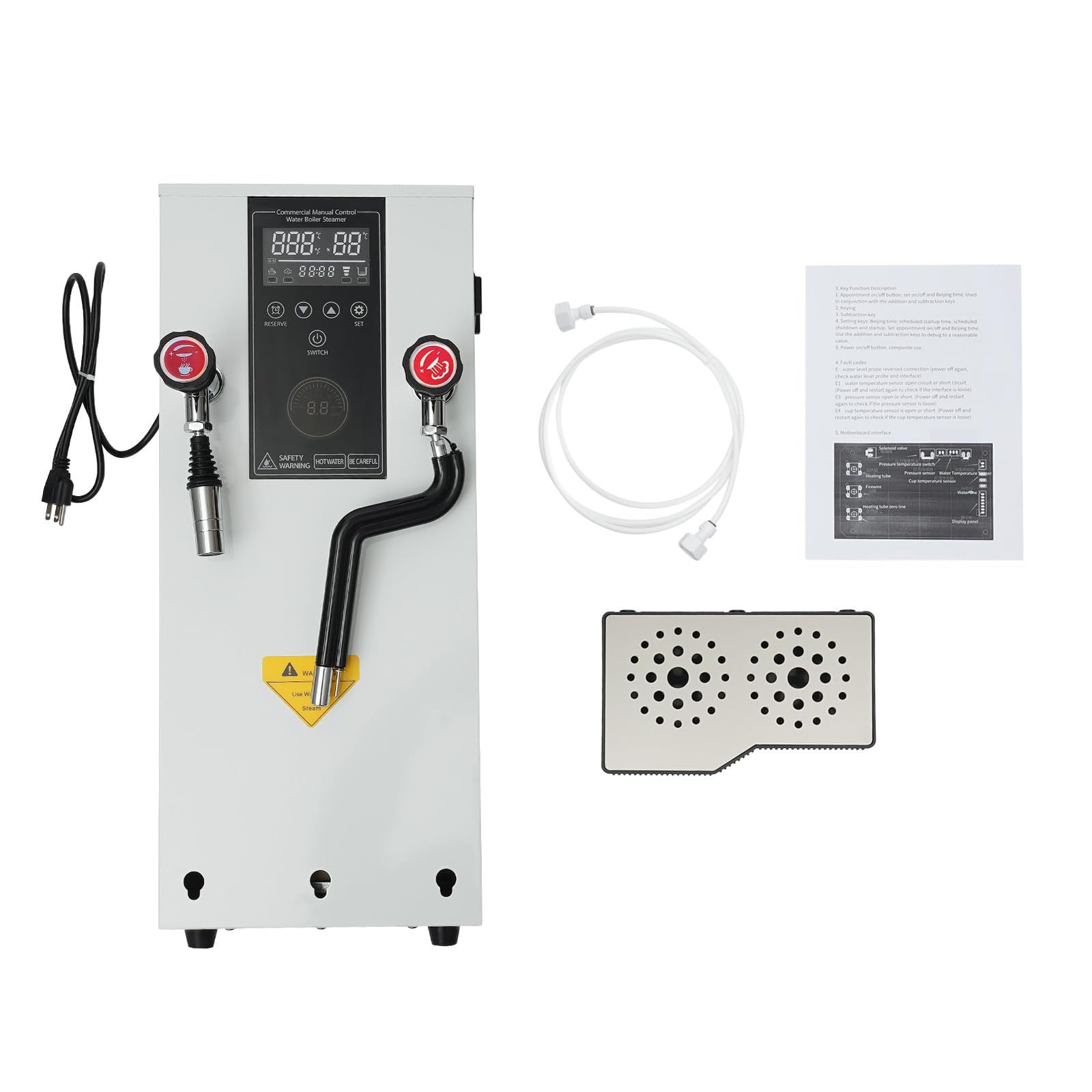 12L 3000W Commercial Electric Water Boiler with Timer & Removable Drip Tray, 110V Hot Water Dispenser for 0.1-0.4MPA Pressure - Perfect for Restaurants, Schools, Offices and Cafes (White)