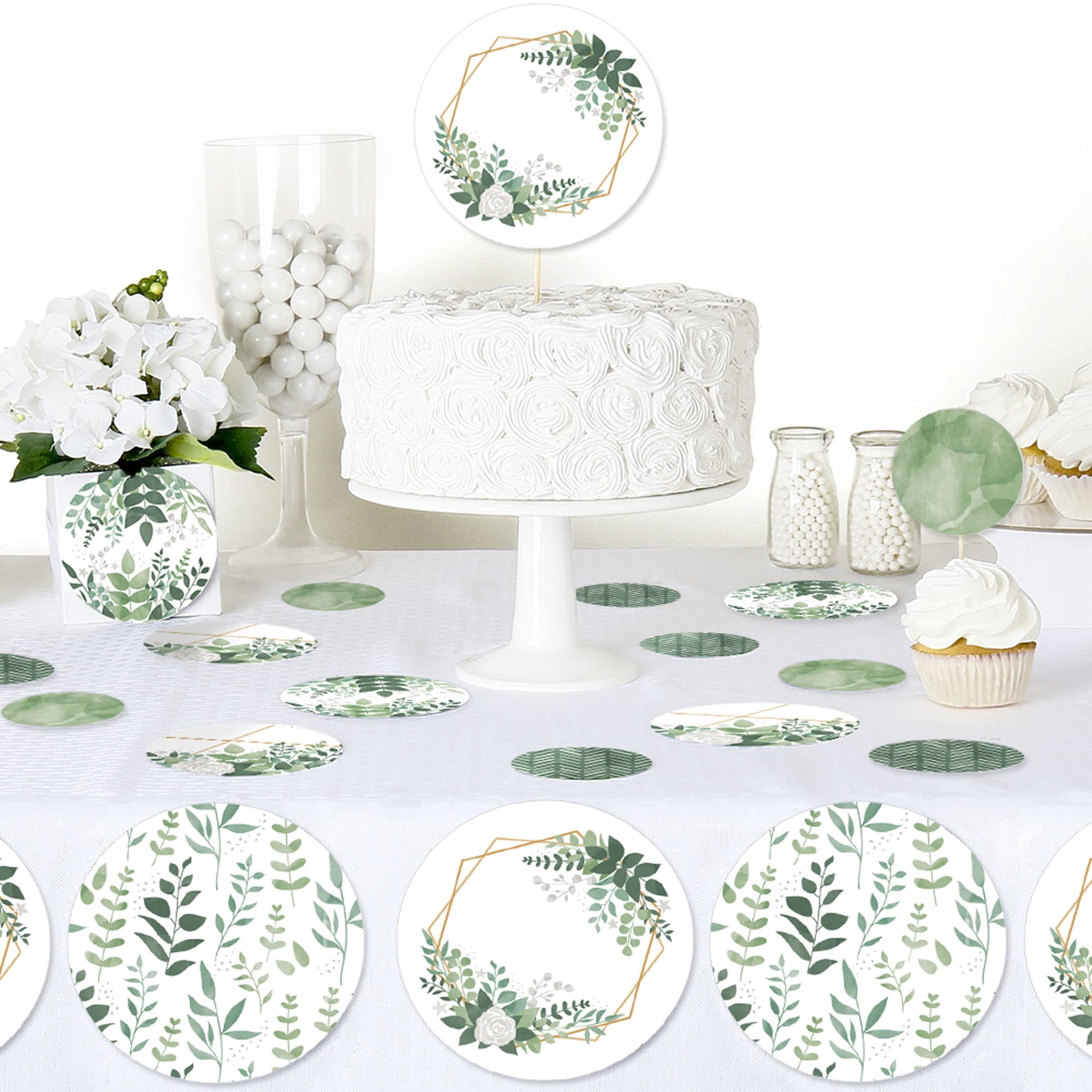 Boho Botanical Greenery Party Giant Circle Confetti - 27 Count Large Eco-Friendly Paper Confetti for Wedding, Baby Shower & Birthday Party Decorations