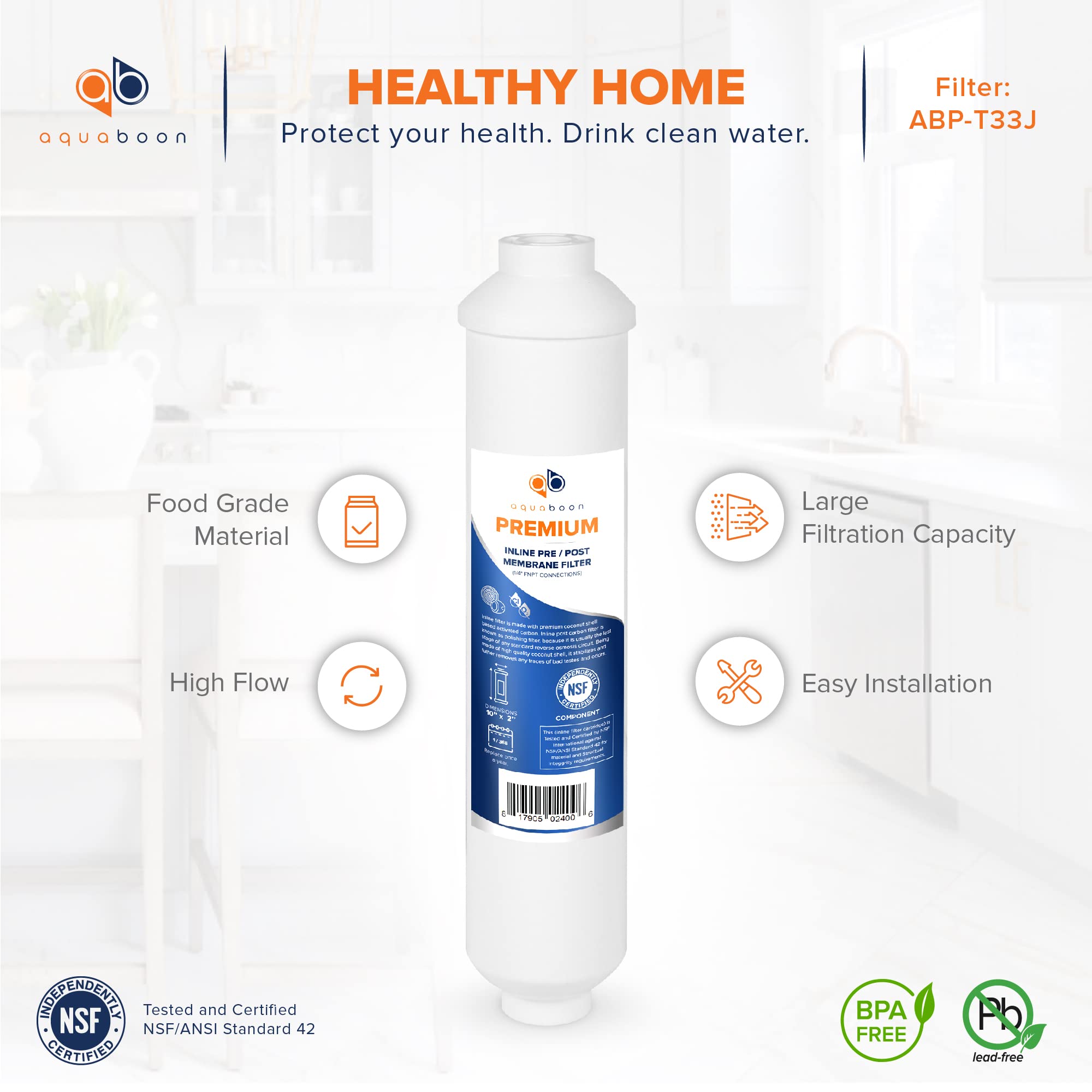 Aquaboon 25-Pack Premium Inline Post/Carbon Water Filter Cartridge for Reverse Osmosis Systems - Improves Taste & Removes Contaminants - Perfect for Home Drinking Water & Aquariums