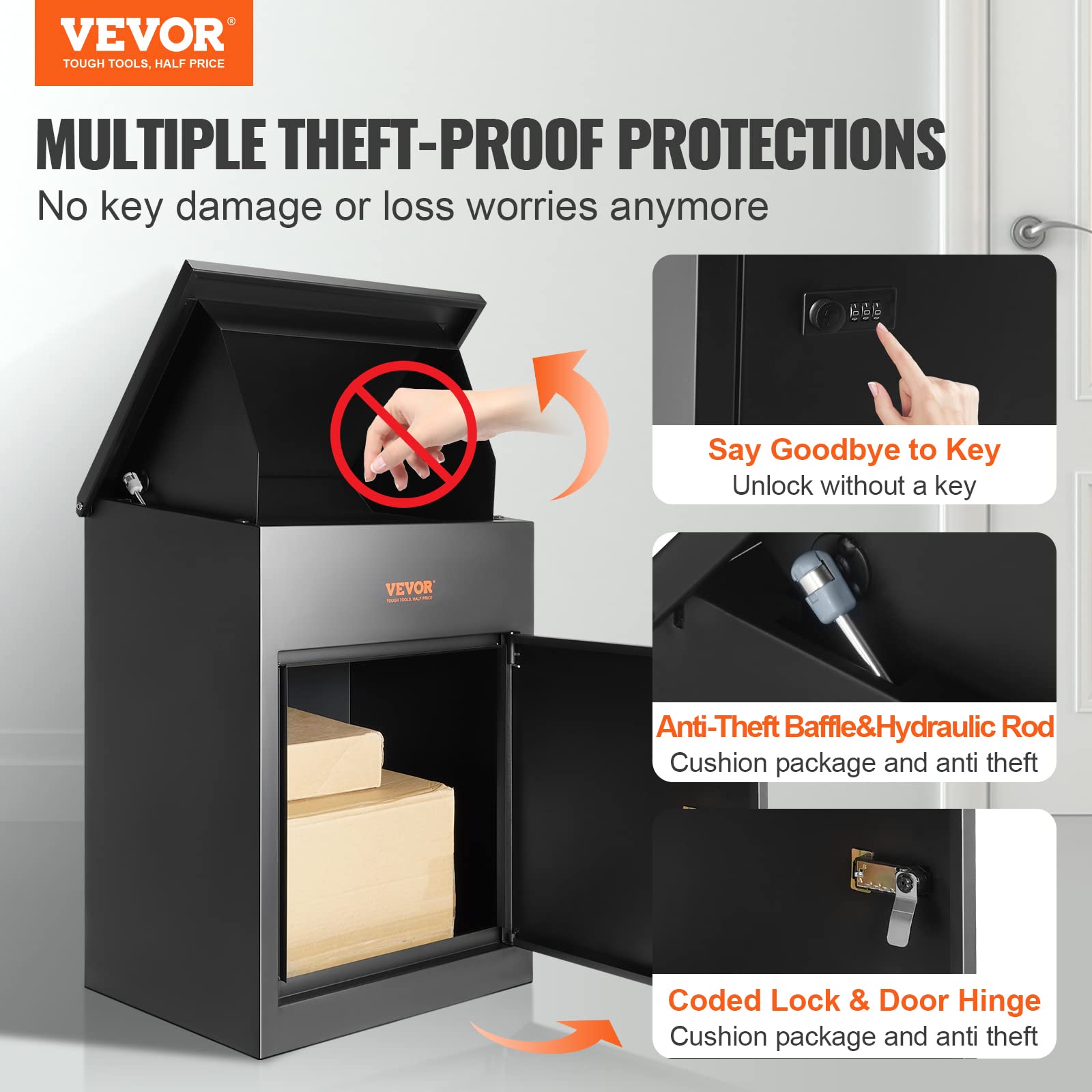 VEVOR Extra Large Lockable Wall Mounted Parcel Drop Box - Galvanized Steel Anti-Theft Mailbox with Waterproof Design (IPX3) for Secure Package Delivery - Perfect for Porch, Curbside & Outdoor Use