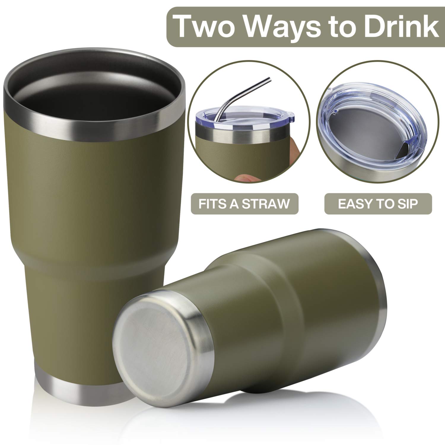MEWAY 30oz Stainless Steel Vacuum Insulated Tumbler with Lid & Straw - Double Wall Coffee Cup for Hot & Cold Drinks - Durable Powder Coated Travel Mug for Office, Gym, Camping & Outdoor (8 Pack, Army Green)