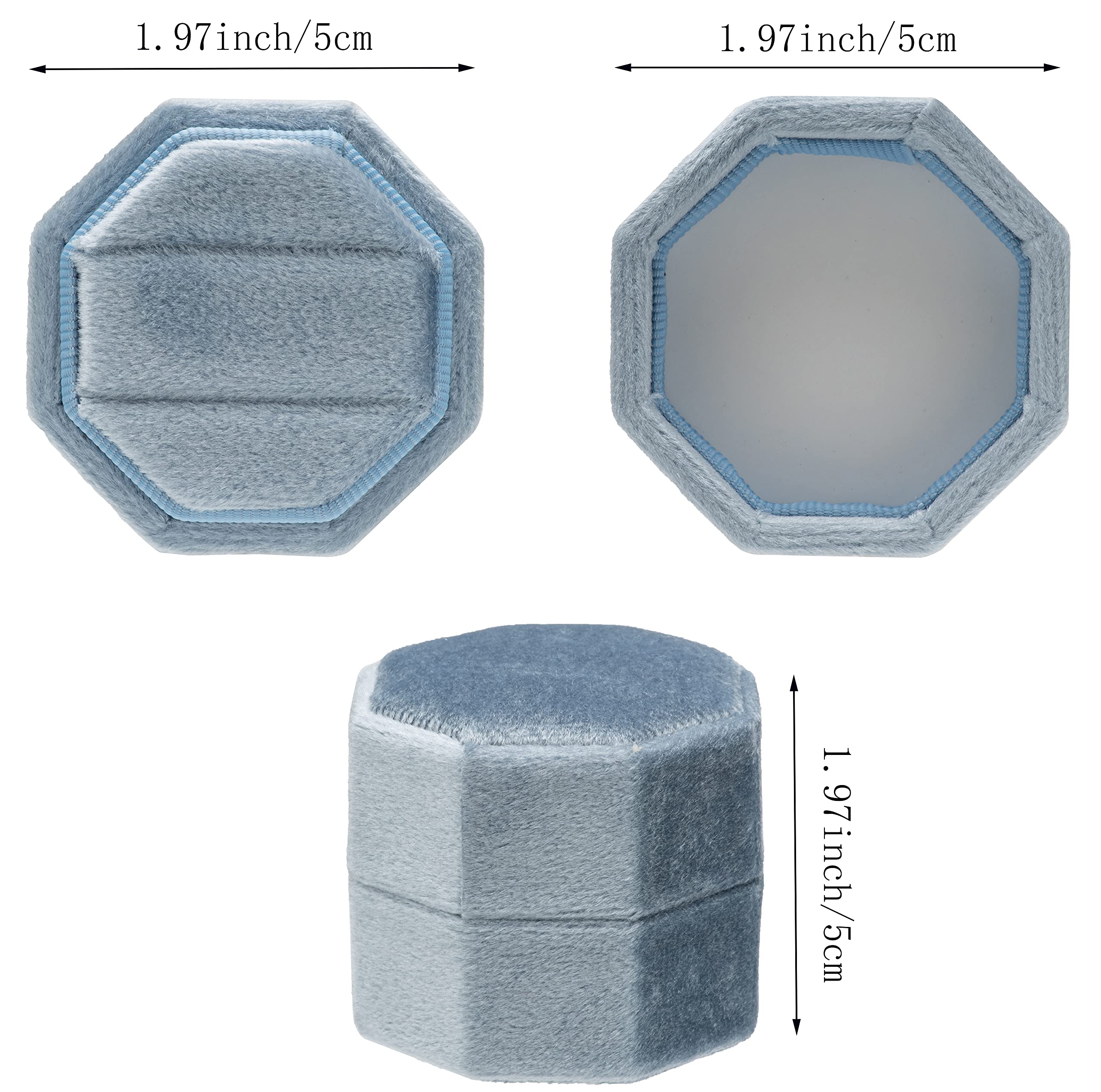 Premium Velvet Ring Box for Wedding Proposal - Octagon Vintage Holder with Lid (Light Blue) for Engagement Ceremony
