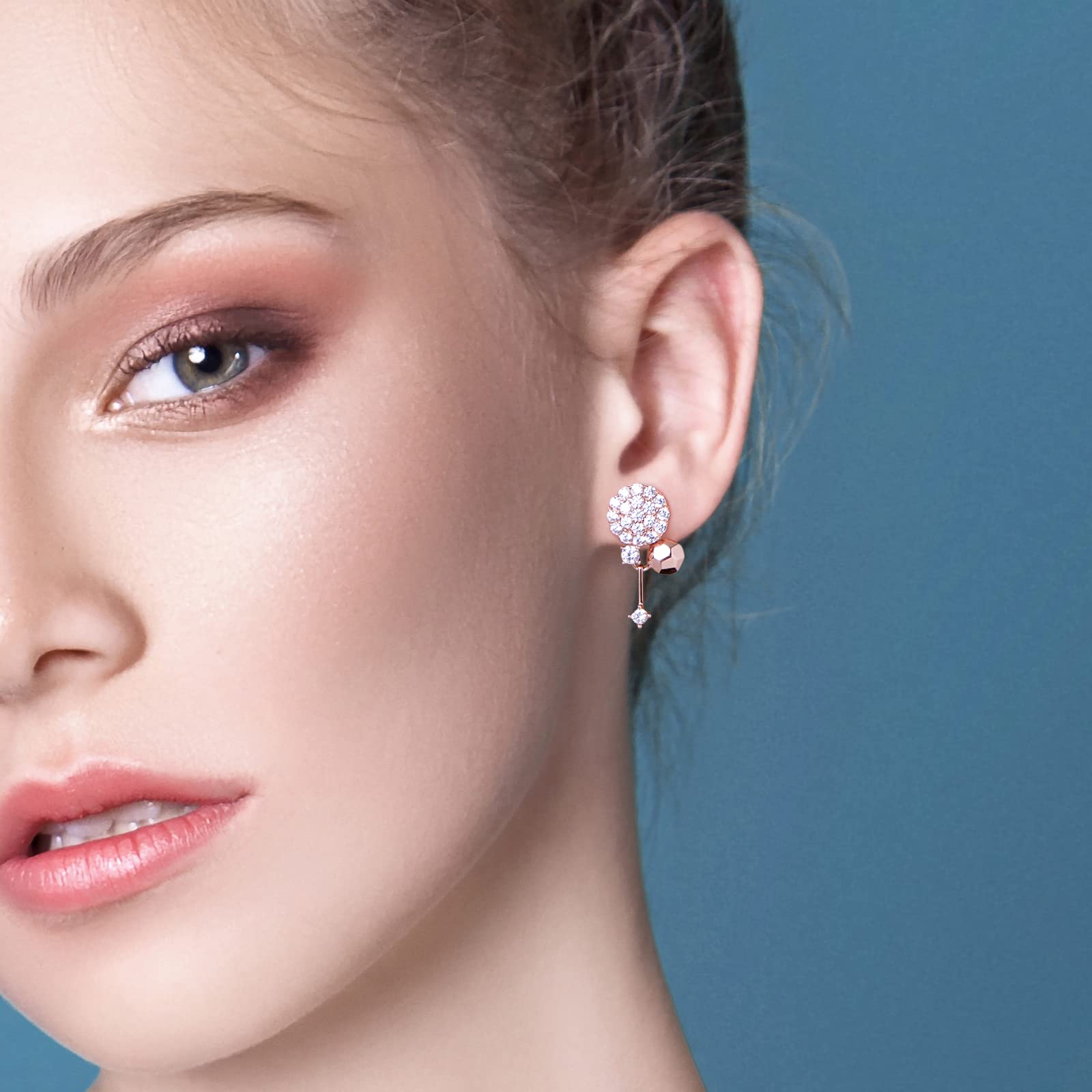 18K Gold Plated 925 Sterling Silver Round Cubic Zirconia Vintage Dangle Drop Bar Earrings for Women & Girls - Elegant Party, Wedding & Everyday Jewelry Gift