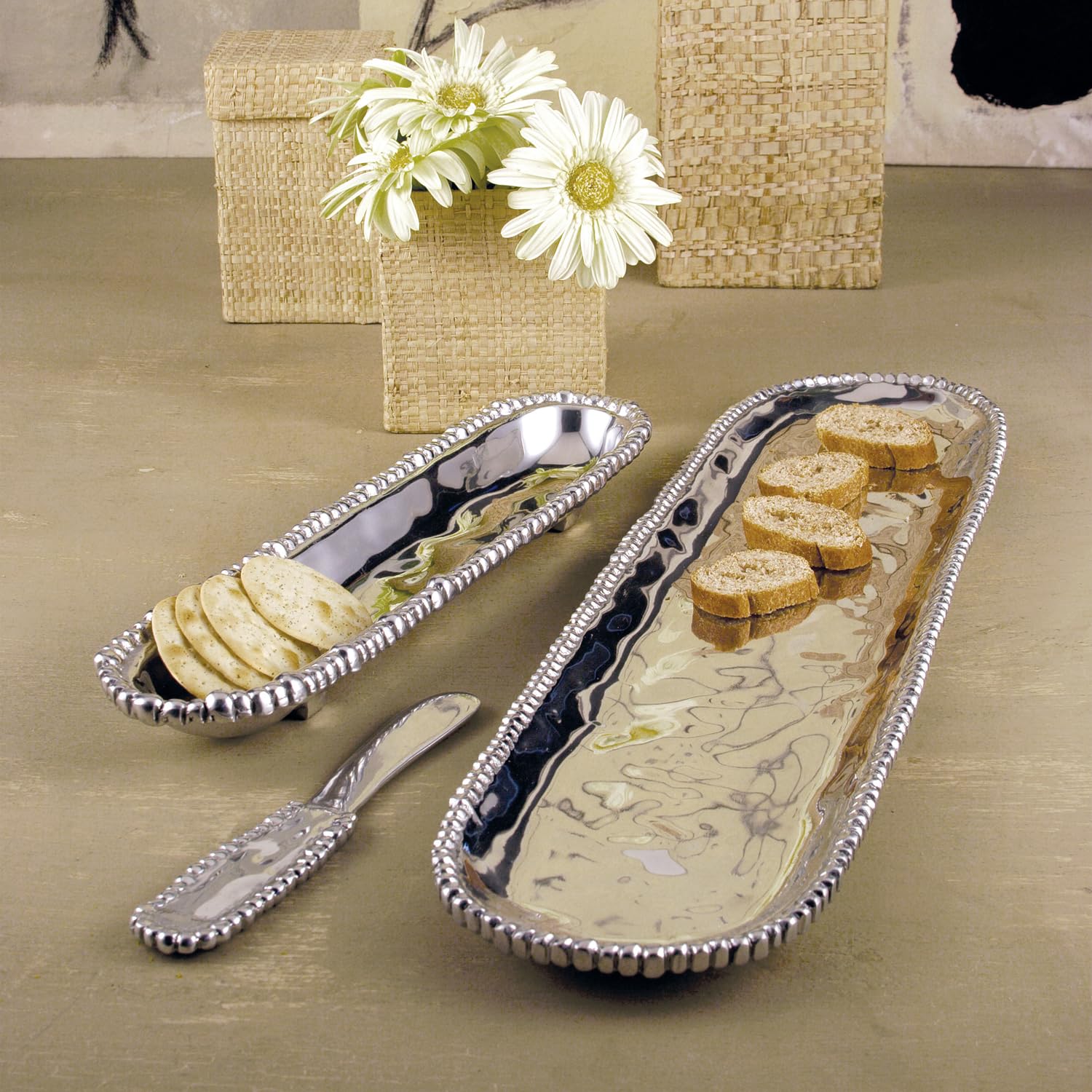 Beatriz Ball Organic Pearl Large Long Baguette Serving Platter - Elegant Appetizer Tray for Dinner Parties, Cheese Boards & Entertaining