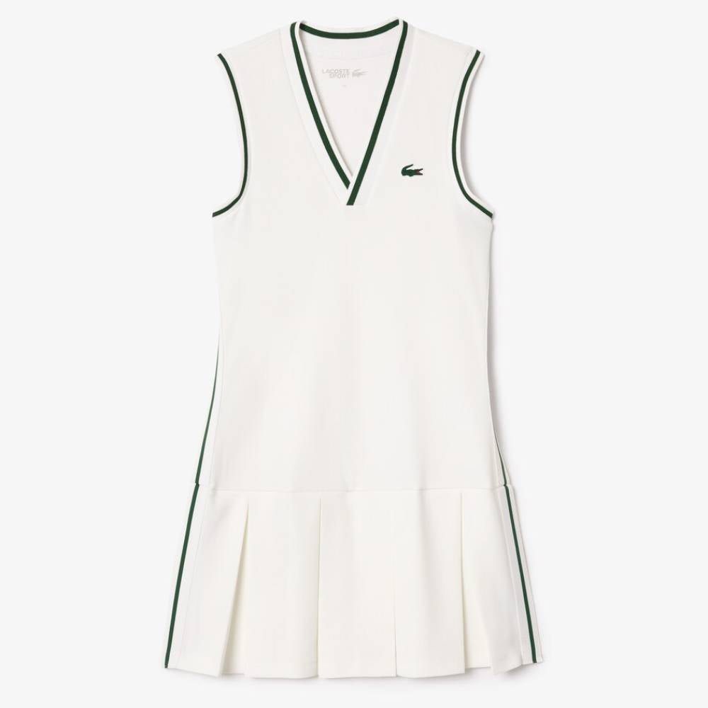 Lacoste Women's Ultra Dry Pique Tennis Dress - Breathable Moisture-Wicking White Tennis Skirt for Women | Perfect for Tennis Matches, Gym Workouts & Summer Sports Activities