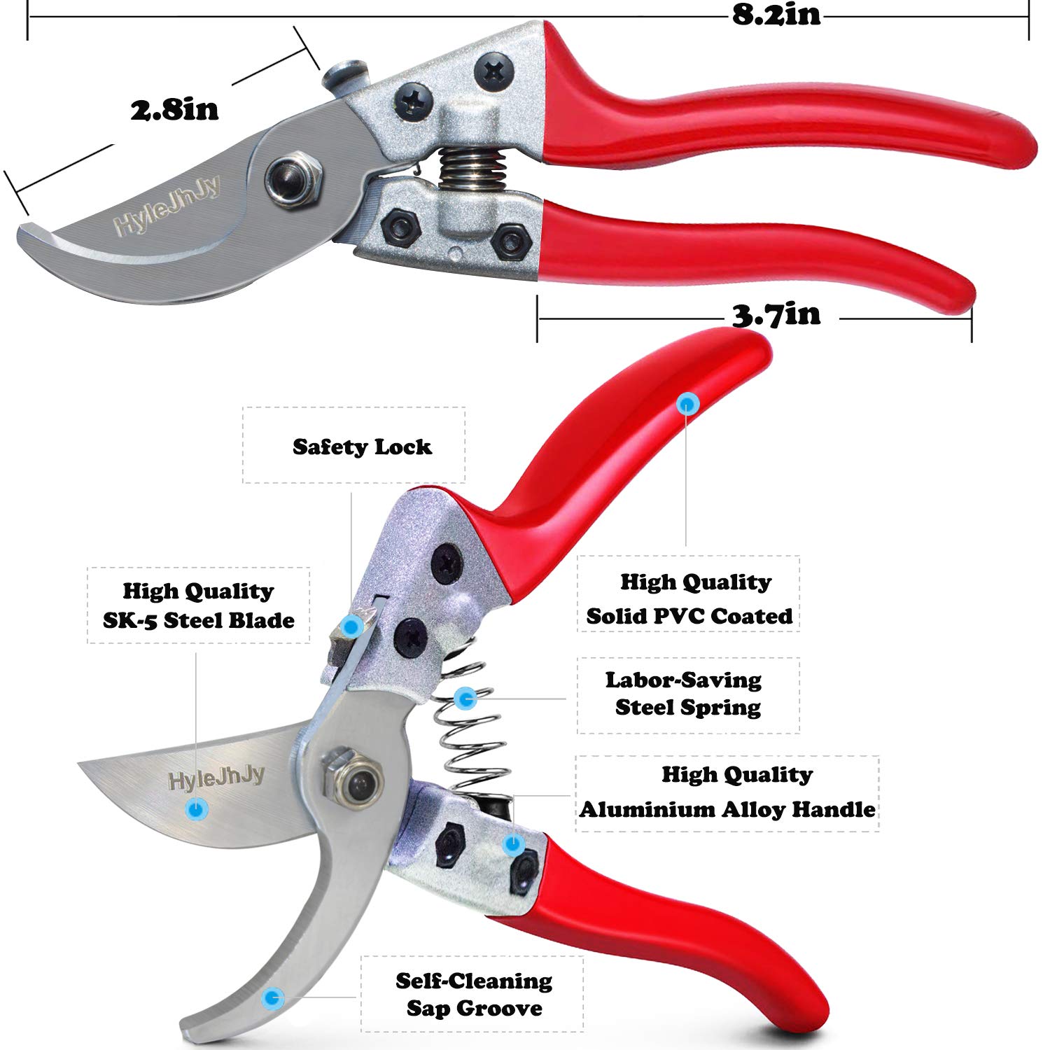 Premium Stainless Steel SK5 Pruning Shears - Straight Tip Garden Shears, Florist Scissors & Hand Pruners for Trimming Plants, Flowers, and Shrubs | Ideal for Gardening, Landscaping, and Floral Arrangements