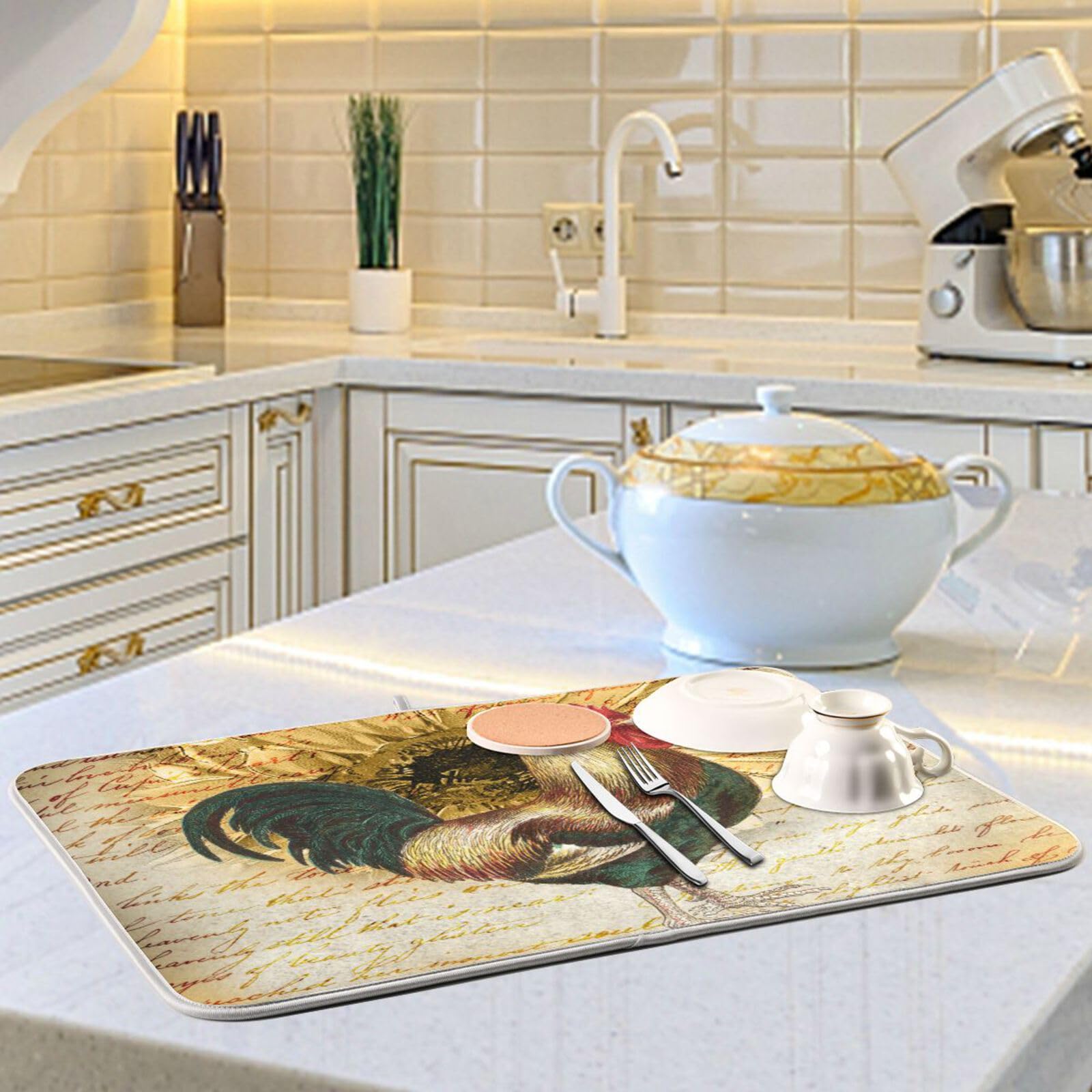 Sunflower Rooster Dish Drying Mat - 16