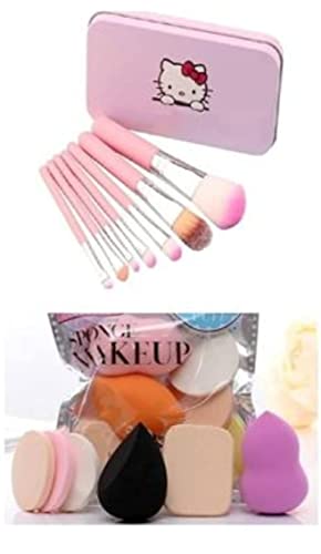 Pink Makeup Brush Set and Powder Puff Kit for Girls - Perfect for Makeup Application, Blending, and Touch-Ups