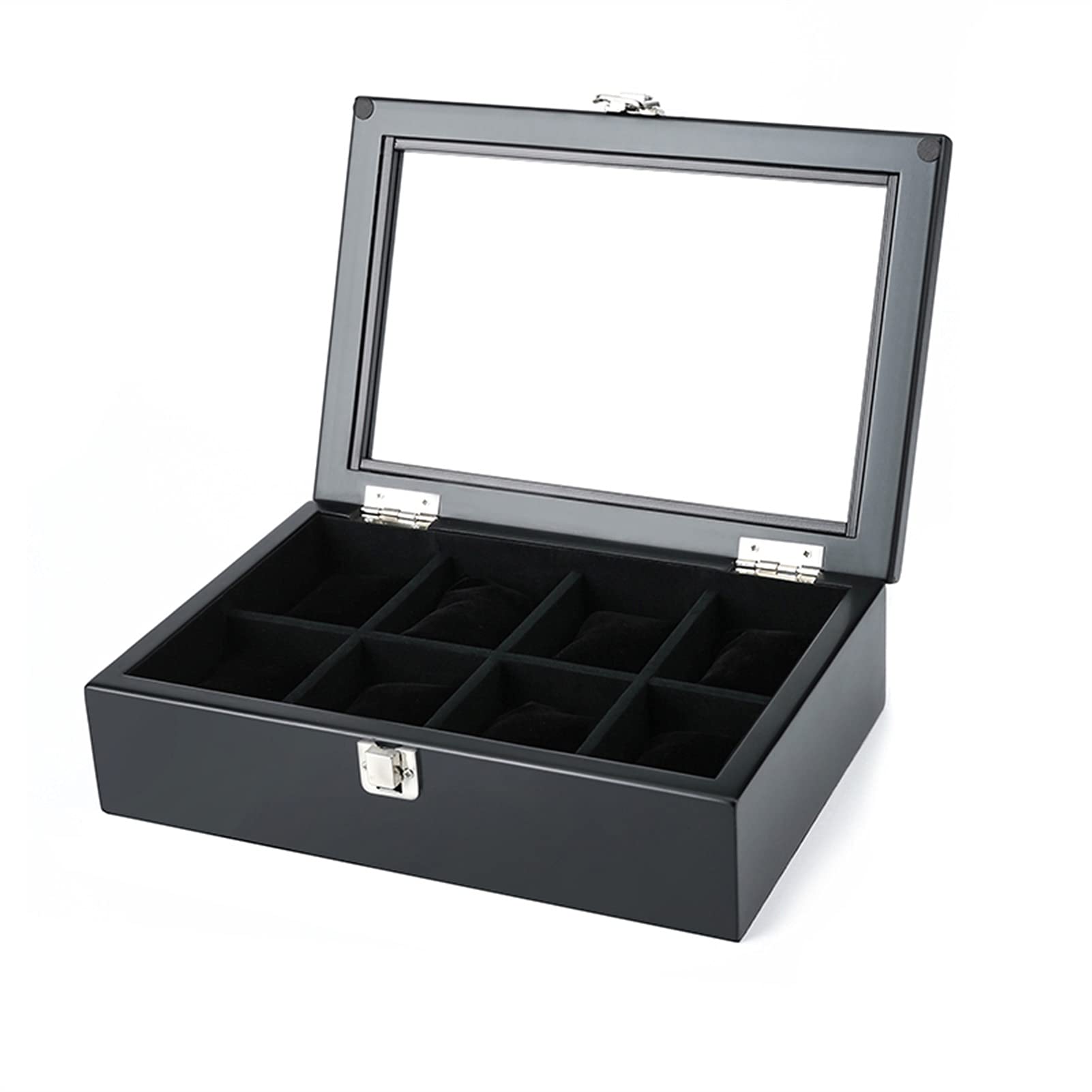 Premium Wooden Watch Box with Transparent Glass Window - 8 Slot Jewelry Organizer for Men & Women - Elegant Wood Grain Design for Watch Storage & Display - Perfect for Home, Office, and Travel Use