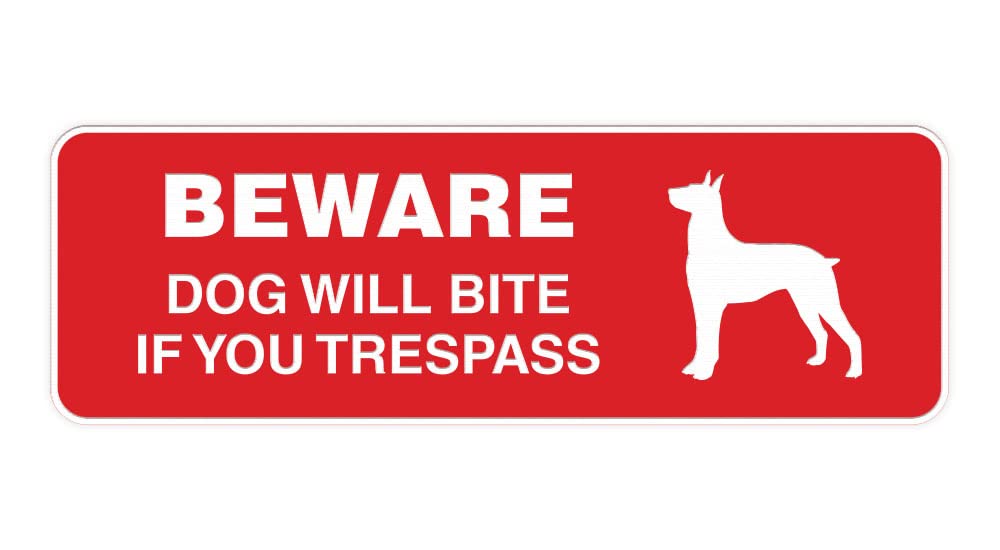 Standard Beware Dog Will Bite Warning Sign (Red) - Small Aluminum Sign for Home Security, Yard Protection & Dog Safety - Perfect for Fences, Gates & Front Doors