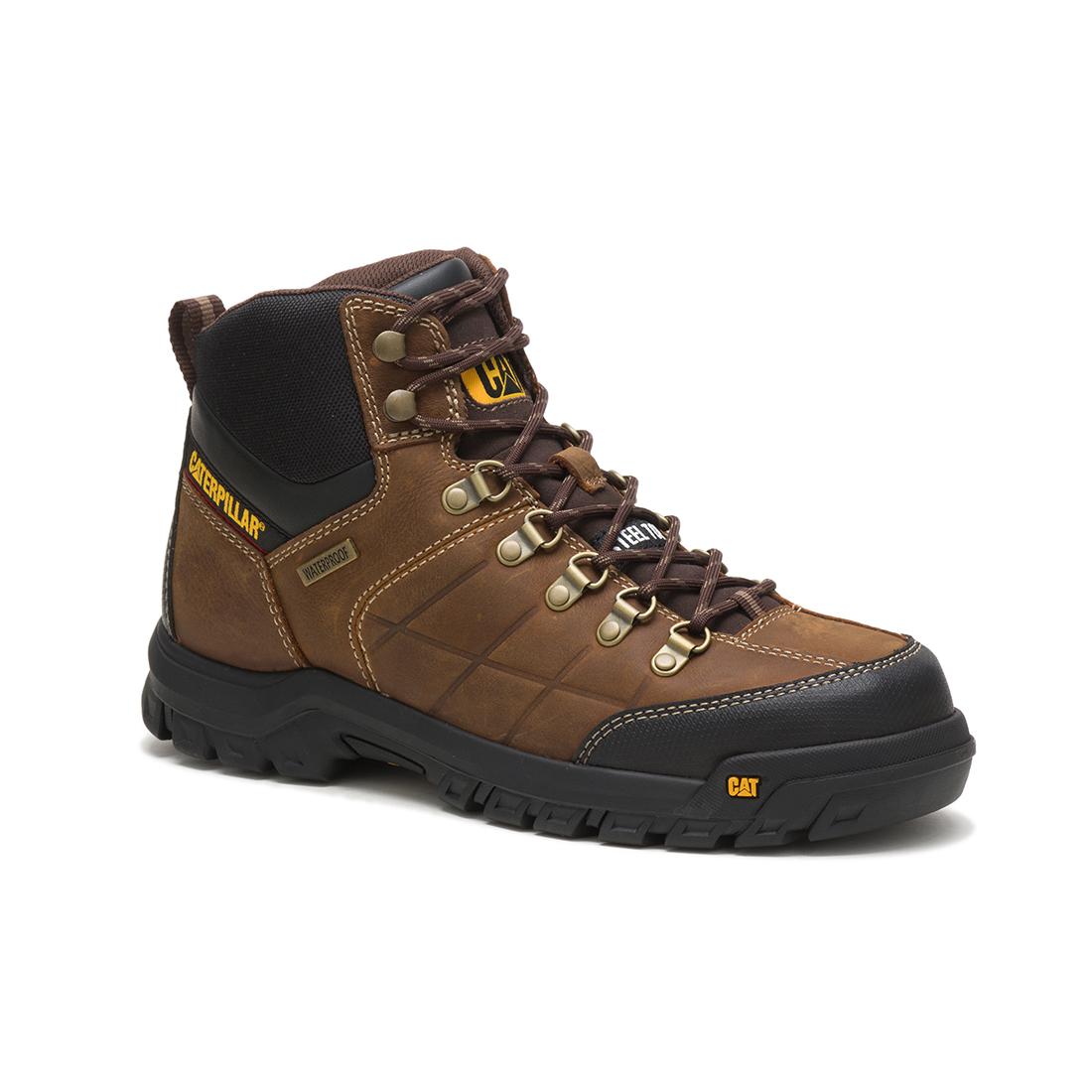 Threshold Soft Toe Waterproof Boots for Men - Brown Leather Work Boots with Slip-Resistant Sole - Ideal for Construction, Hiking & Outdoor Activities