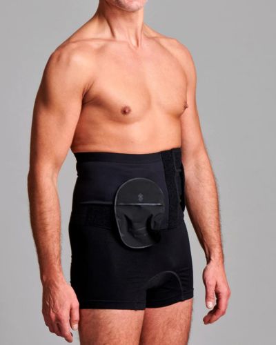 Unisex Adjustable Anti-Roll Ostomy Hernia Support Belt with Pouch Opening - 26cm/10inch, XX-Large, Right Side, Black - Ideal for Post-Surgery Recovery & Daily Comfort