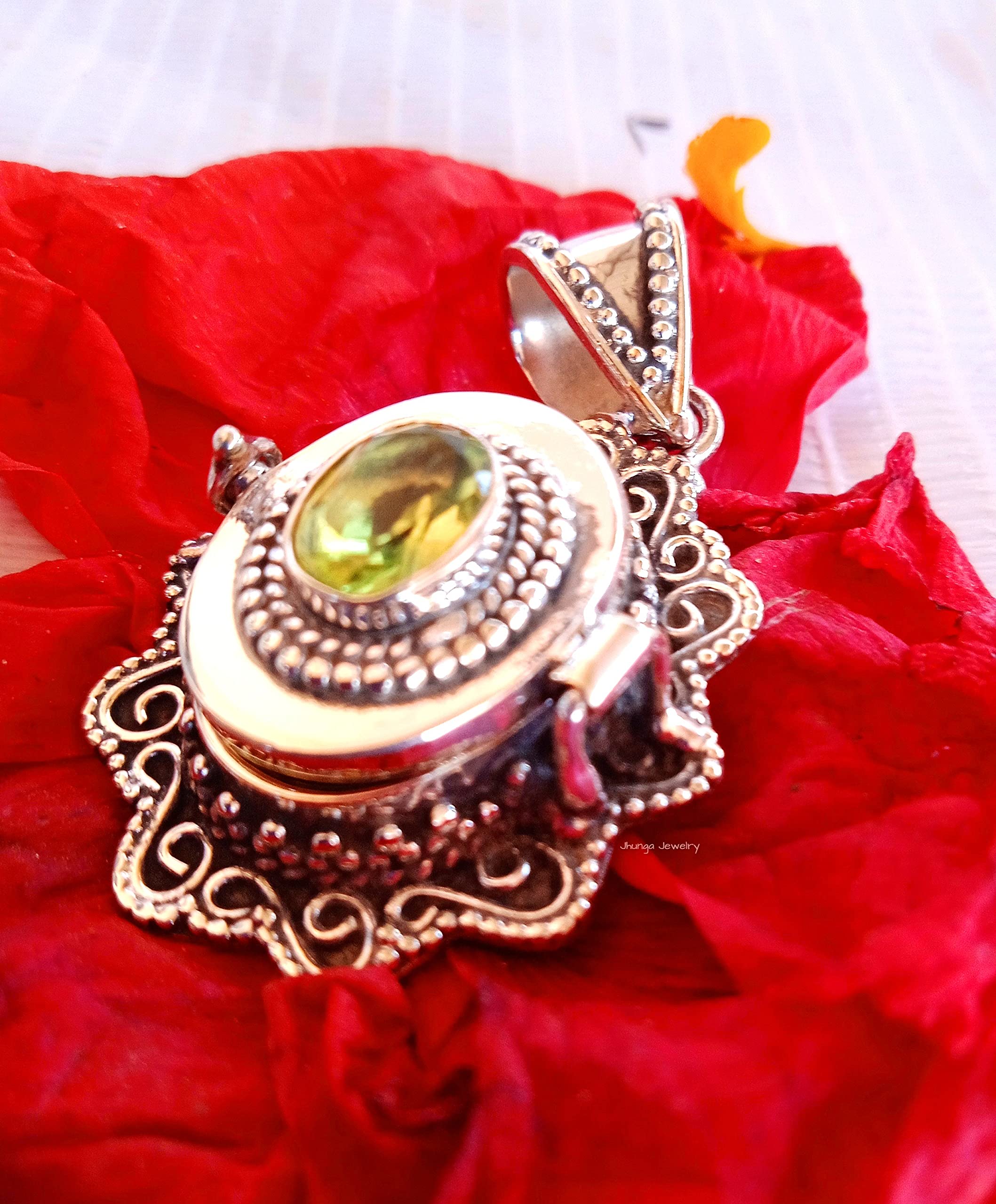 Peridot Pendant Necklace - Sterling Silver Openable Locket Jewelry - Handmade Vintage Boho Style Prayer Pendant - Perfect for Spiritual Gifts, Meditation & Boho Fashion Accessories