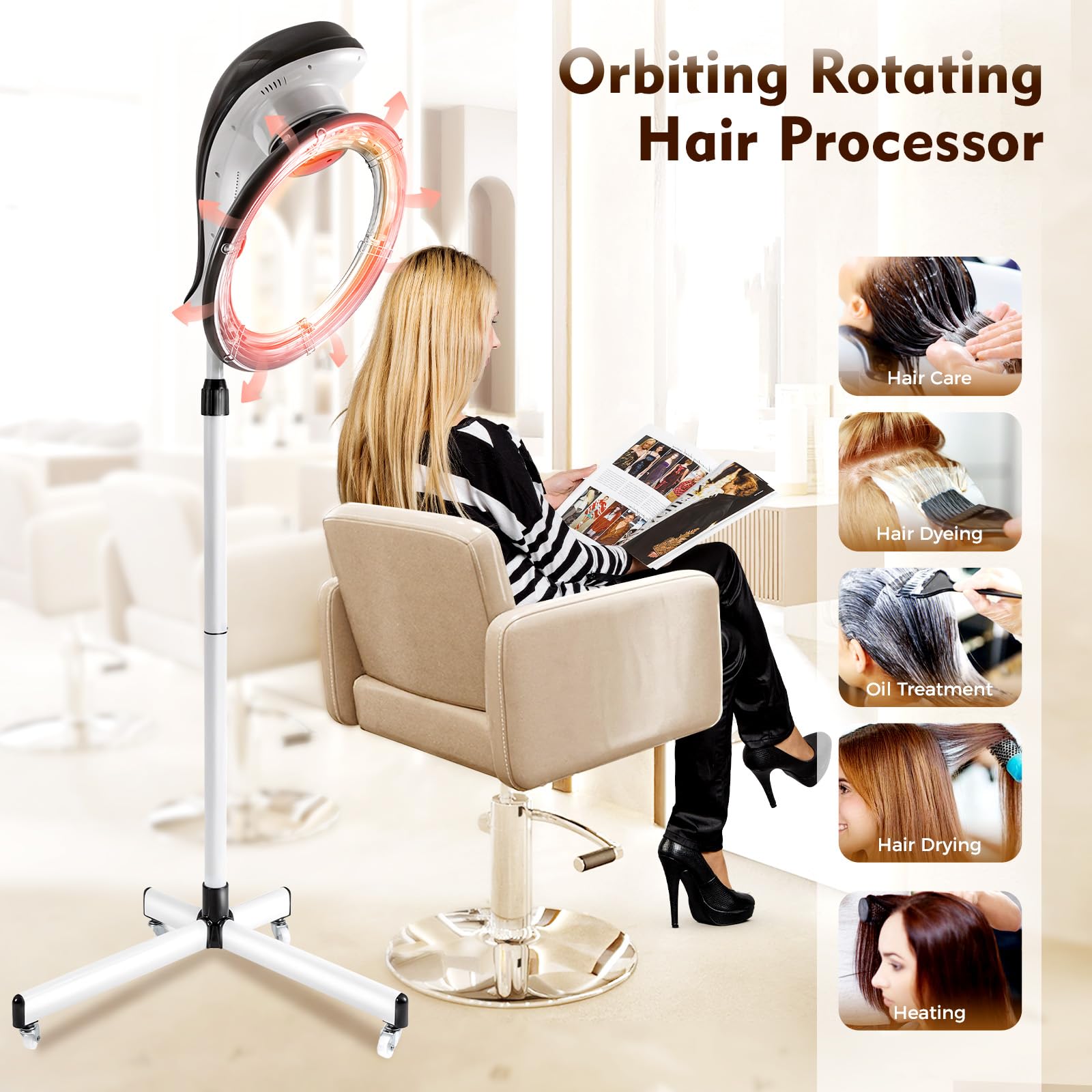 YIYIBYUS Professional Rotating Hair Dryer - Salon-Grade Hair Processor for Dyeing, Oil Treatment, Drying & Styling | Perfect for Salon, SPA & Home Use (Grey)