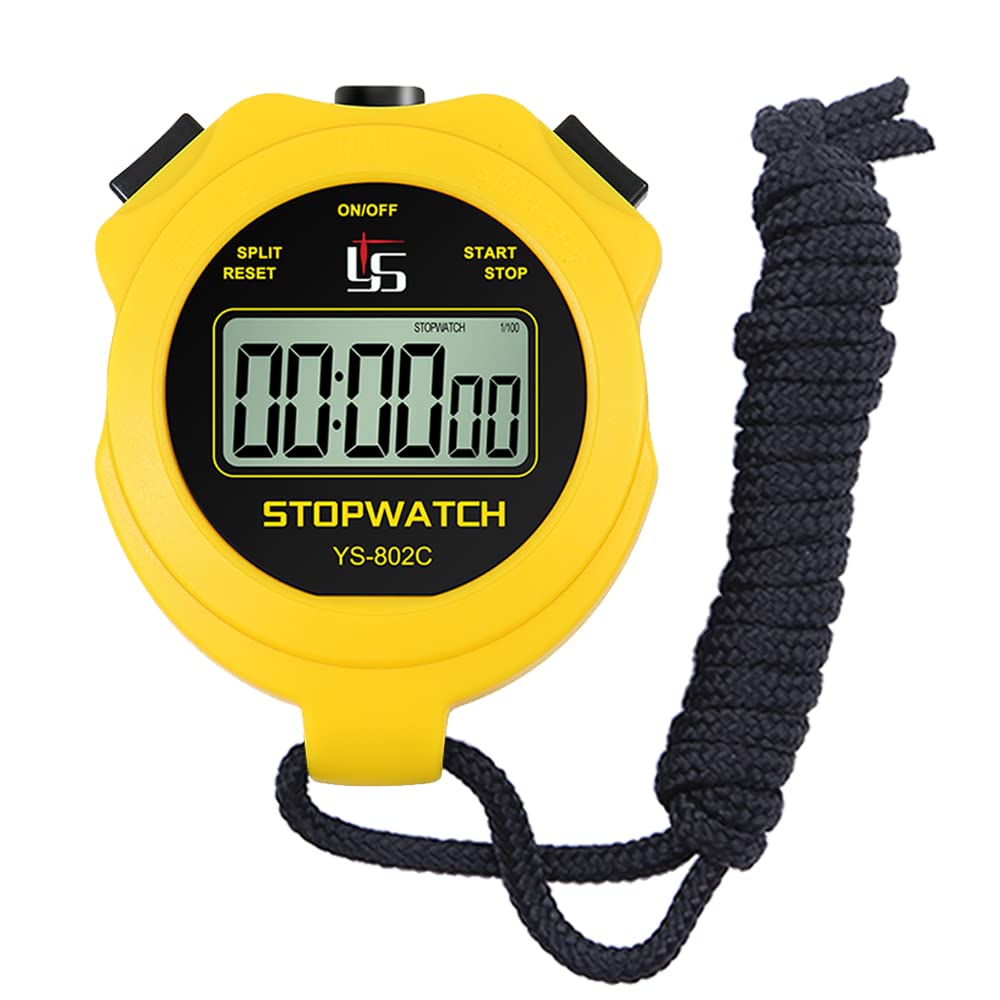 Digital Stopwatch Timer - Simple On/Off Operation, No Clock/Date/Countdown - Silent & Easy to Use - Basic Sports Stopwatch for Kids, Coaches, Running & Swimming (Yellow) - Perfect for Track Practice, Swim Meets & Youth Sports Training